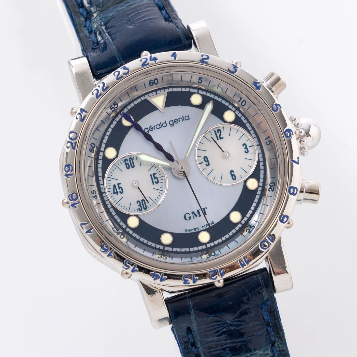 Gérald Genta Unknown G.3503.7-35 (Unknown (random serial)) - Blue dial 35 mm Platinum case (3/8)