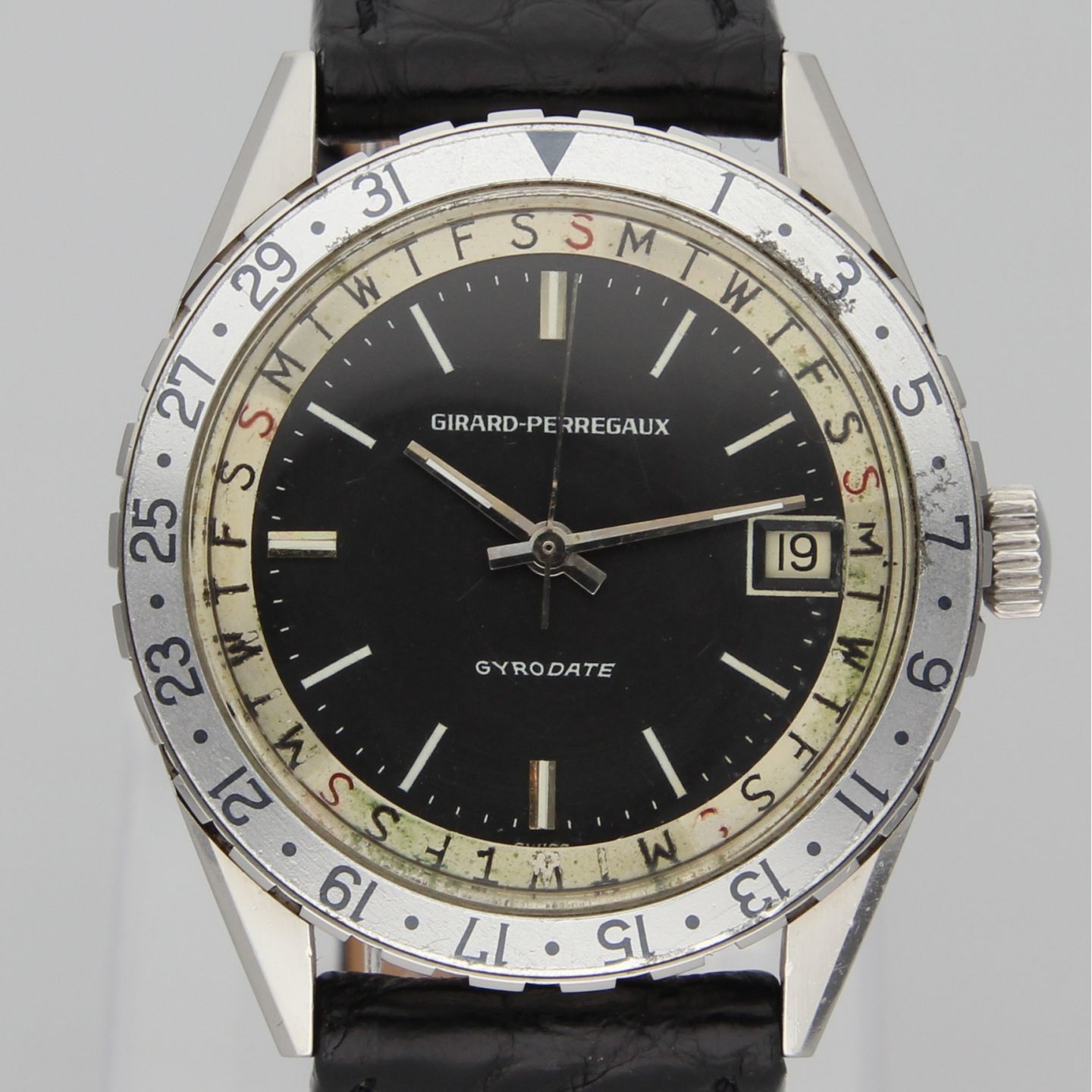 Girard-Perregaux Gyrodate 9080 (1967) - Black dial 36 mm Steel case (1/8)