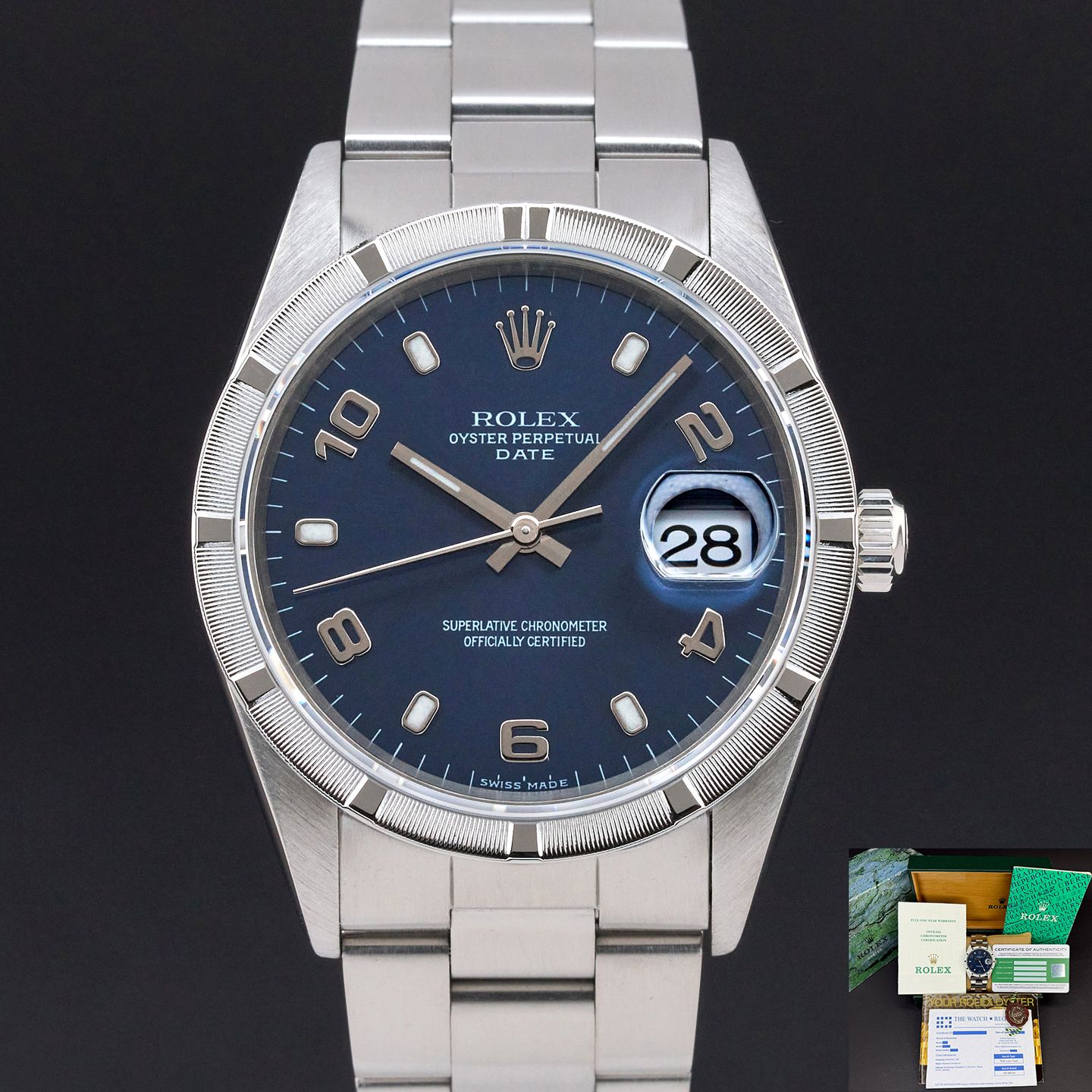 Rolex Oyster Perpetual Date 15210 (1999) - Blauw wijzerplaat 34mm Staal (1/8)