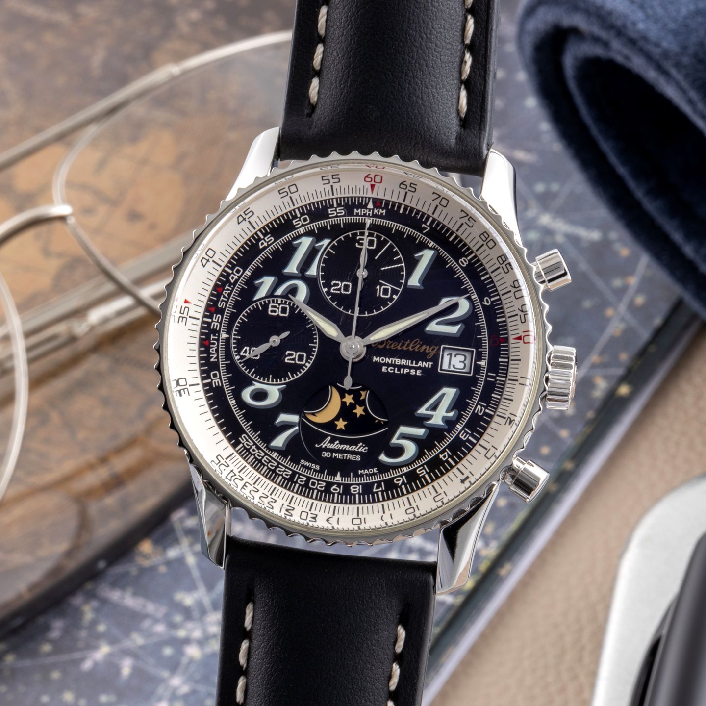 Breitling Montbrillant A43030 (Onbekend (willekeurig serienummer)) - Zwart wijzerplaat 41mm Staal (3/8)