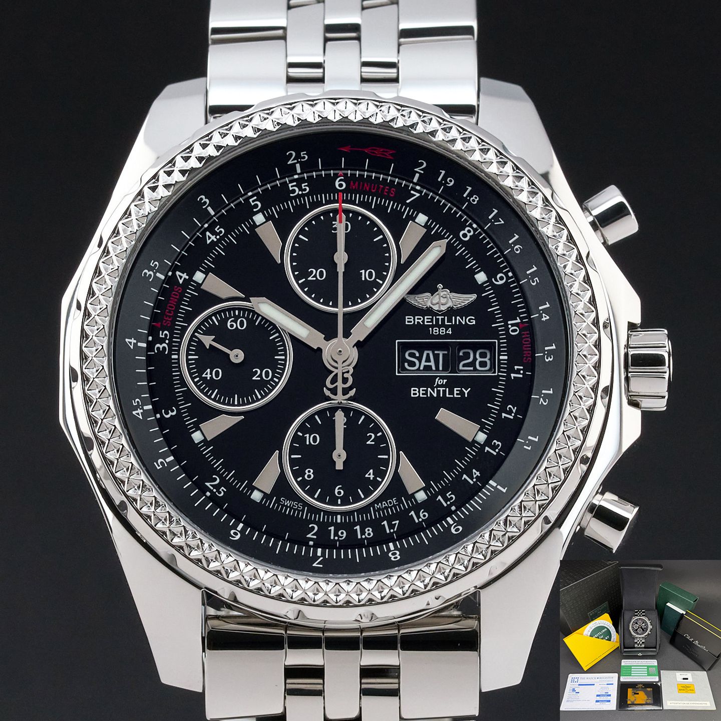 Breitling Bentley GT A13362 (2015) - Black dial 45 mm Steel case (1/8)