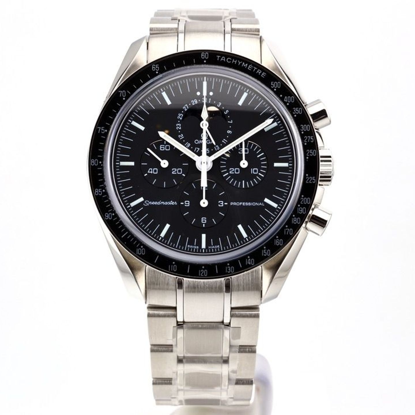 Omega Speedmaster Moonphase 38765031 (2008) - Zwart wijzerplaat 42mm Staal (1/2)