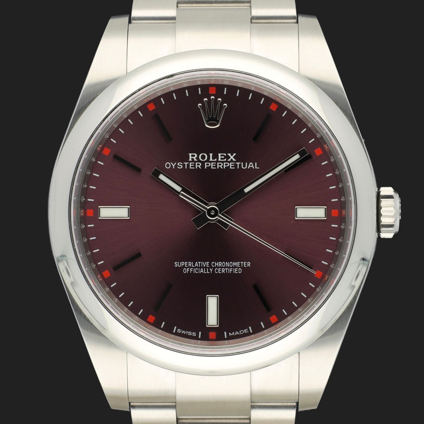 Rolex Oyster Perpetual 39 114300 (2015) - Rood wijzerplaat 39mm Staal (3/8)