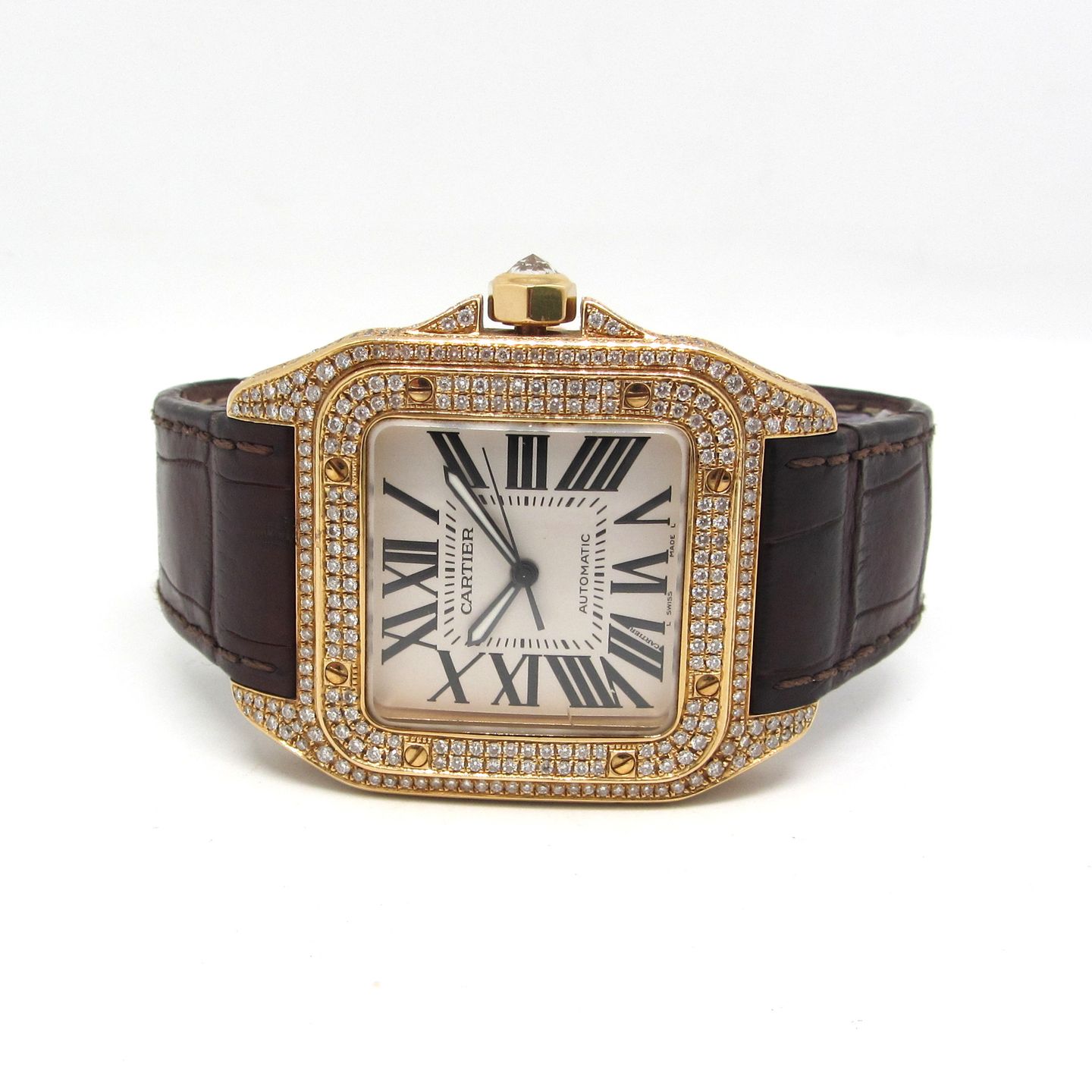 Cartier Santos 100 2657 (Unknown (random serial)) - Silver dial 38 mm Yellow Gold case (2/6)