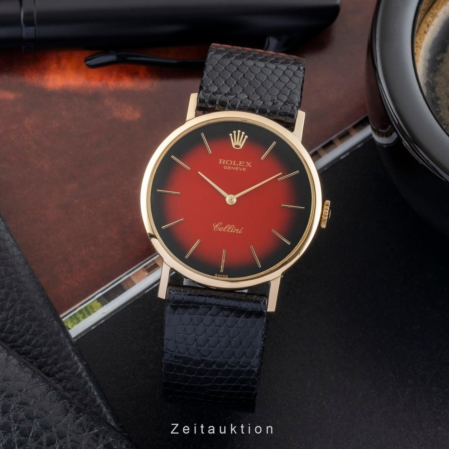 Rolex Cellini 4112 (1976) - Red dial 32 mm Yellow Gold case (3/8)