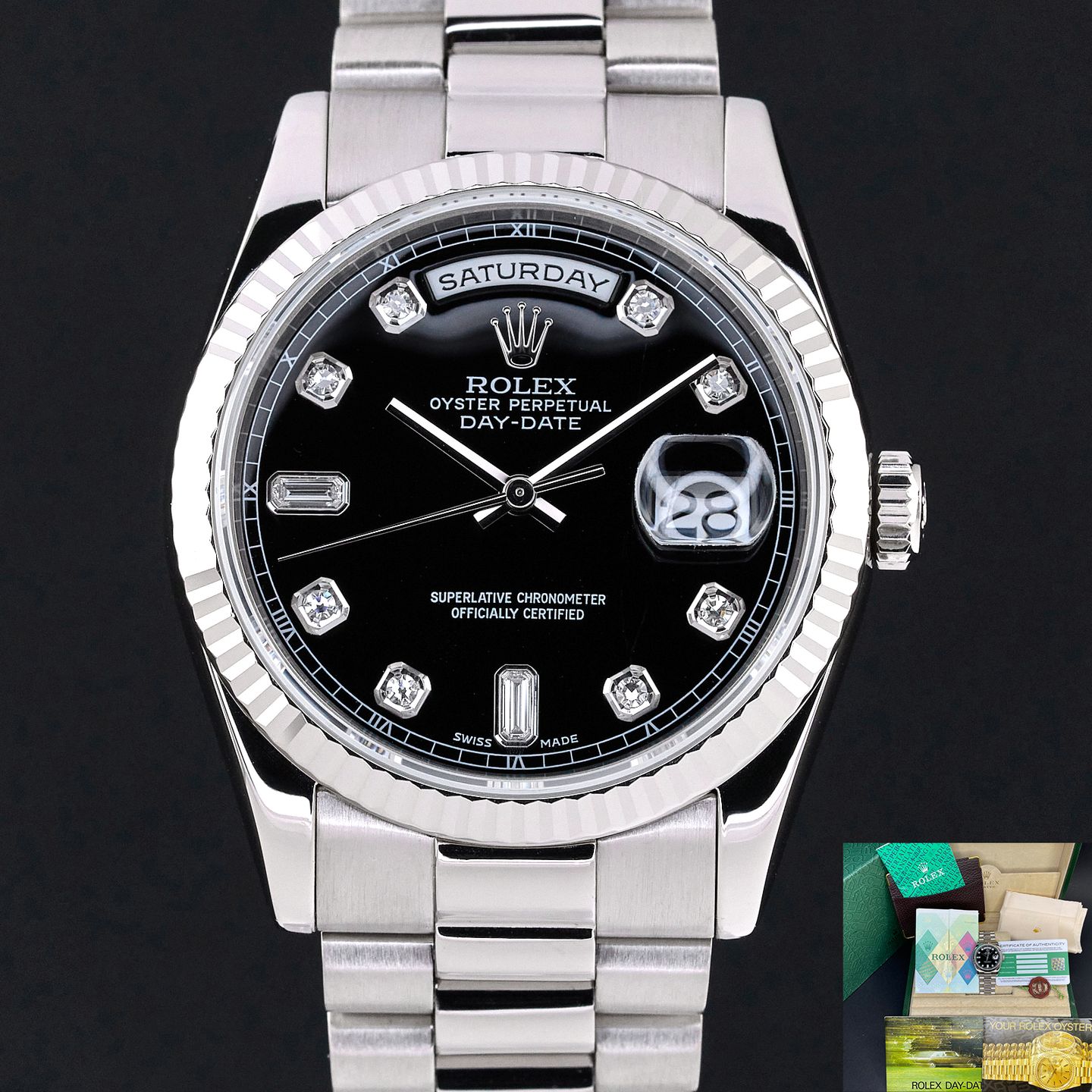 Rolex Day-Date 36 118239 (2001) - Black dial 36 mm White Gold case (1/8)