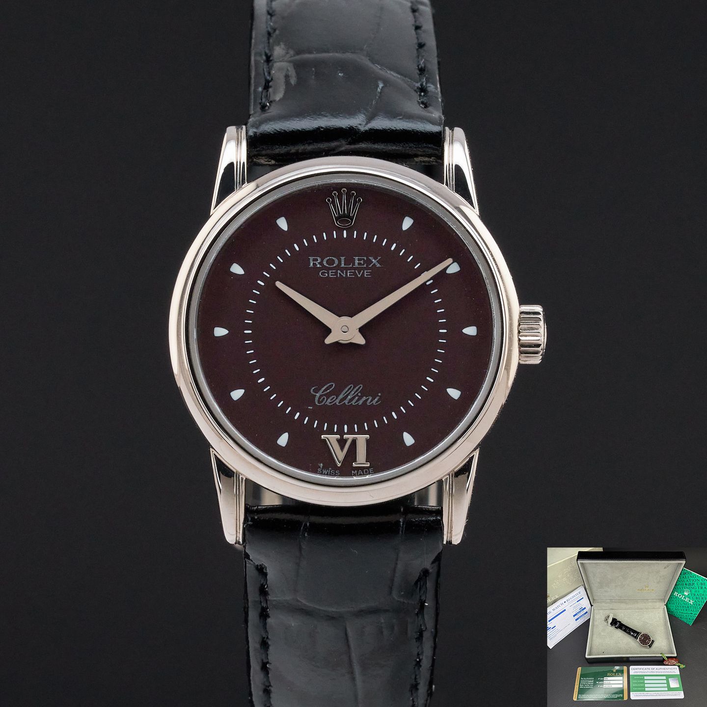 Rolex Cellini 6111 (2011) - Zwart wijzerplaat 26mm Witgoud (1/7)