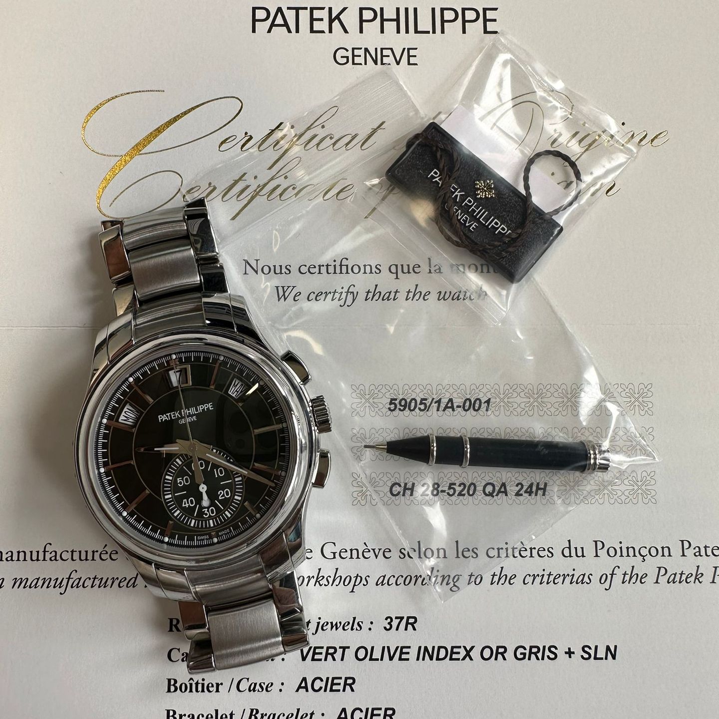 Patek Philippe Annual Calendar Chronograph 5905/1A-001 (2022) - Groen wijzerplaat 42mm Staal (2/2)