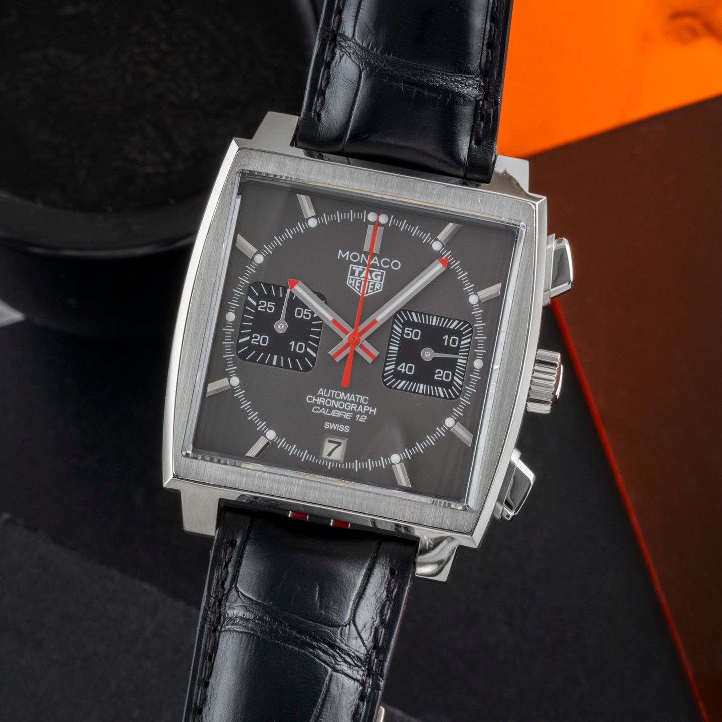 TAG Heuer Monaco Calibre 12 CAW211J.FC6476 (Unknown (random serial)) - Black dial 39 mm Steel case (3/8)