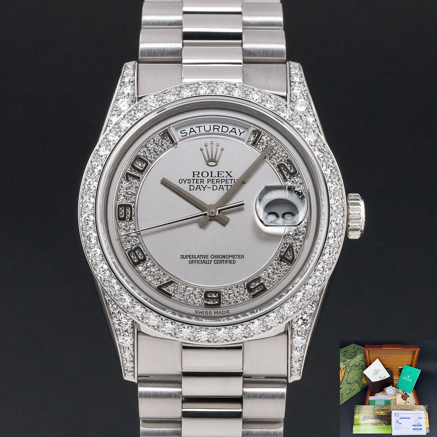 Rolex Day-Date 36 18389 (1995) - Zilver wijzerplaat 36mm Witgoud (1/8)
