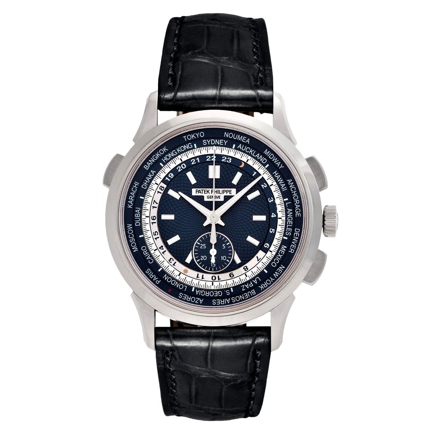 Patek Philippe World Time Chronograph 5930G-001 (2018) - Blue dial 40 mm White Gold case (1/8)