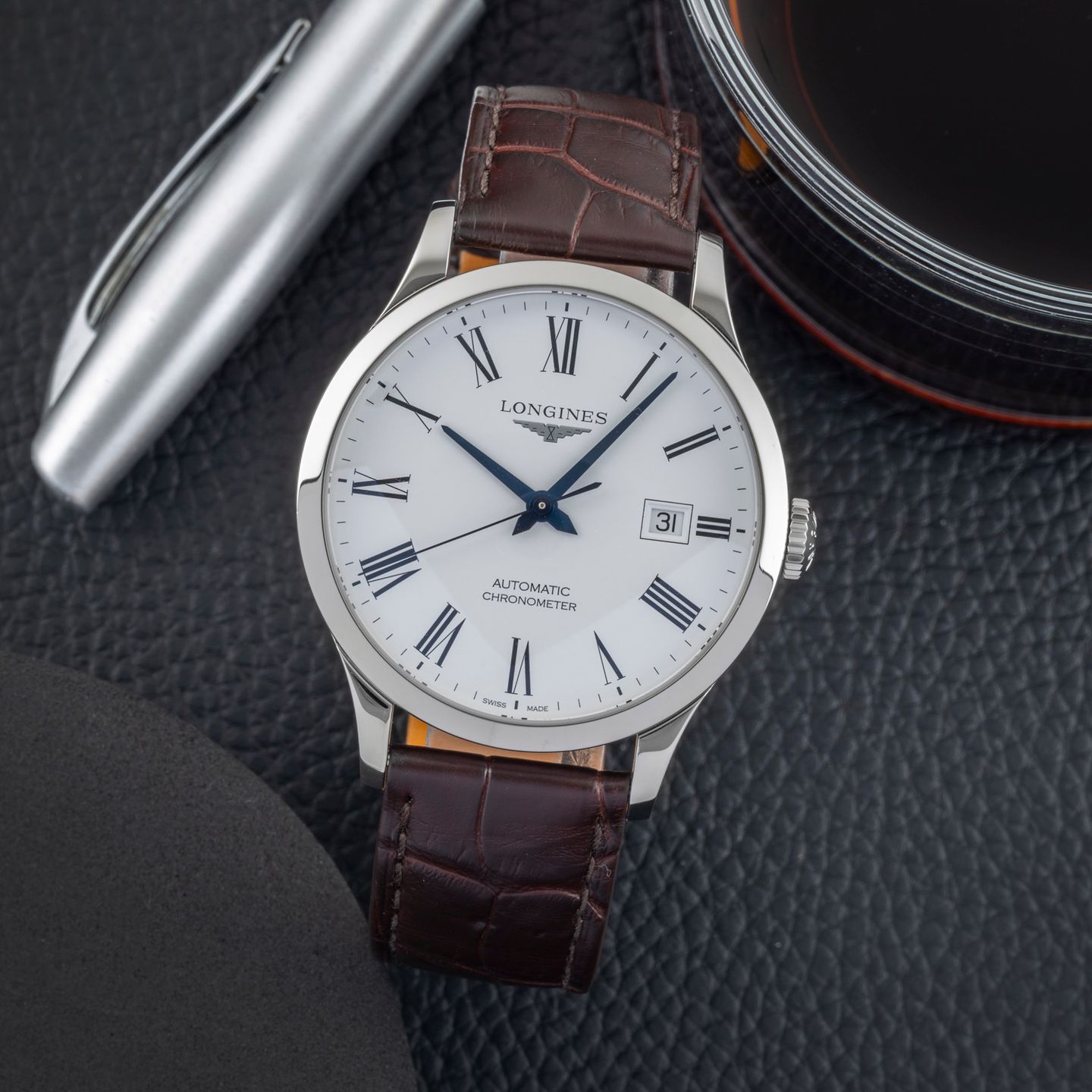 Longines Record L2.821.4.11.2 (Onbekend (willekeurig serienummer)) - Wit wijzerplaat 40mm Staal (1/8)