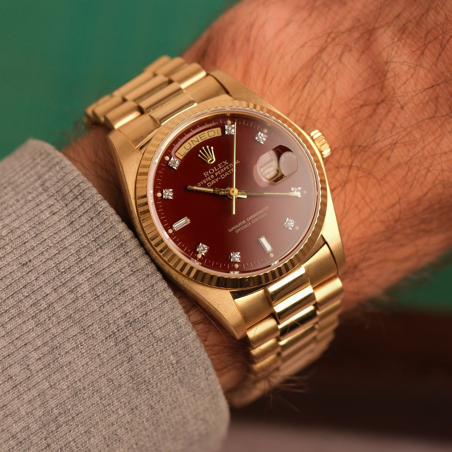 Rolex Day-Date 36 18038 (1979) - Rood wijzerplaat 36mm Geelgoud (5/24)