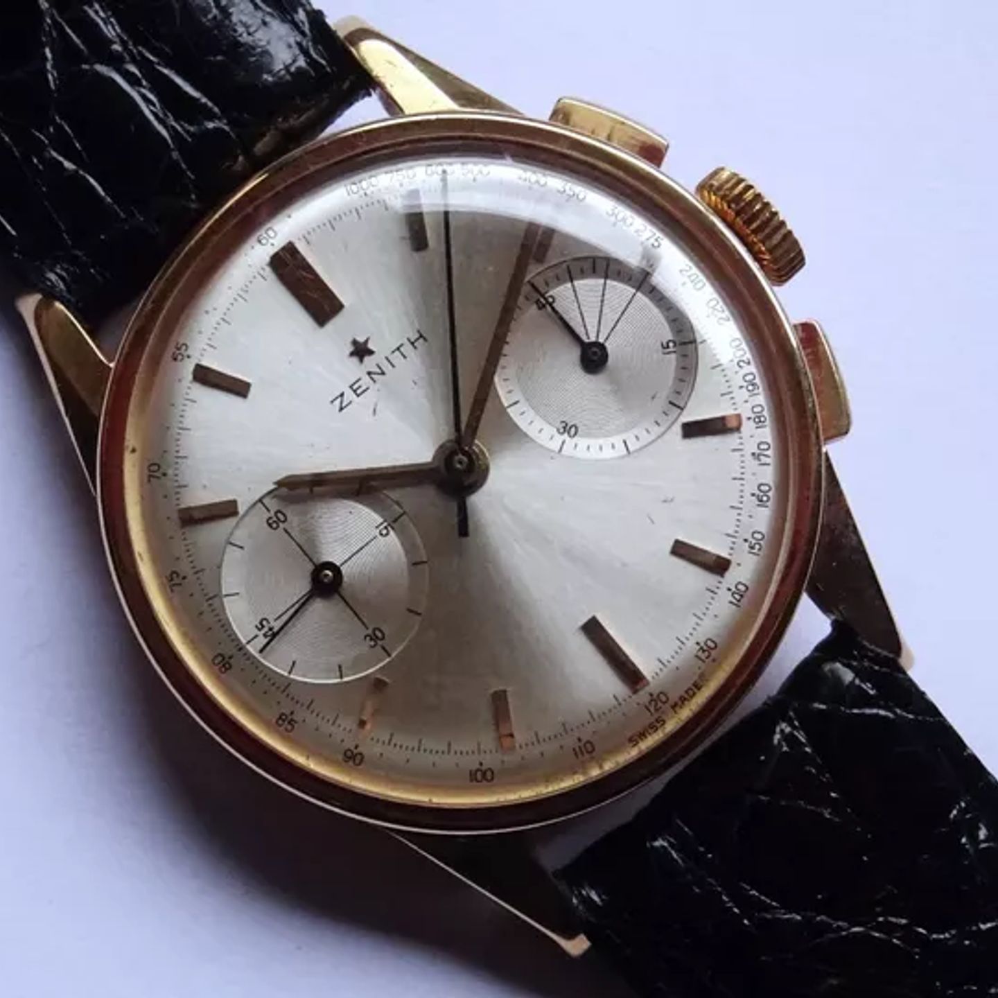 Zenith Vintage `146 (1956) - Zilver wijzerplaat 35mm Geelgoud (4/8)