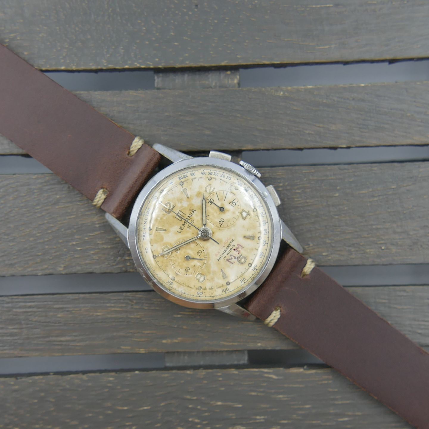 Lemania Vintage 50's vintage watch mens Lemania UTI 105 chronograph lwo 1275 serviced 35mm (1950) - Onbekend wijzerplaat 35mm Staal (2/8)