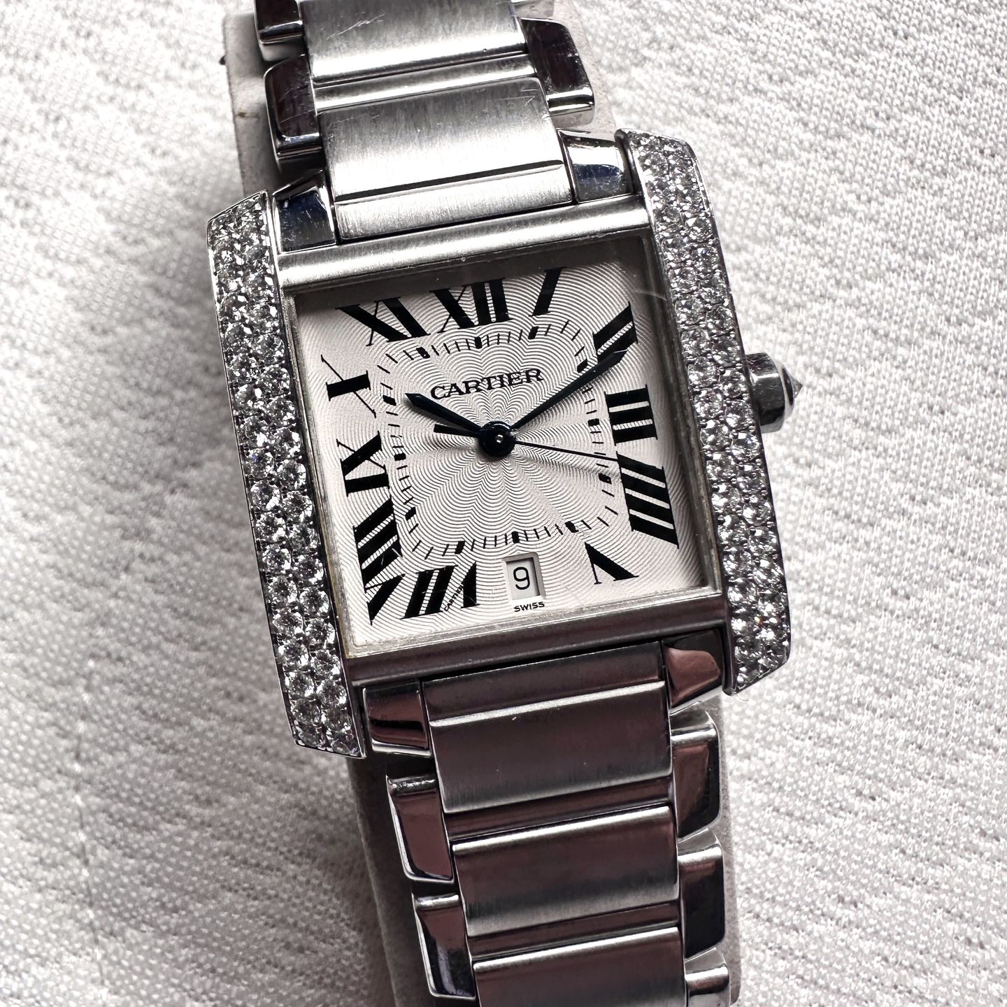 Cartier Tank Française 2366 (2010) - Silver dial 28 mm White Gold case (1/8)