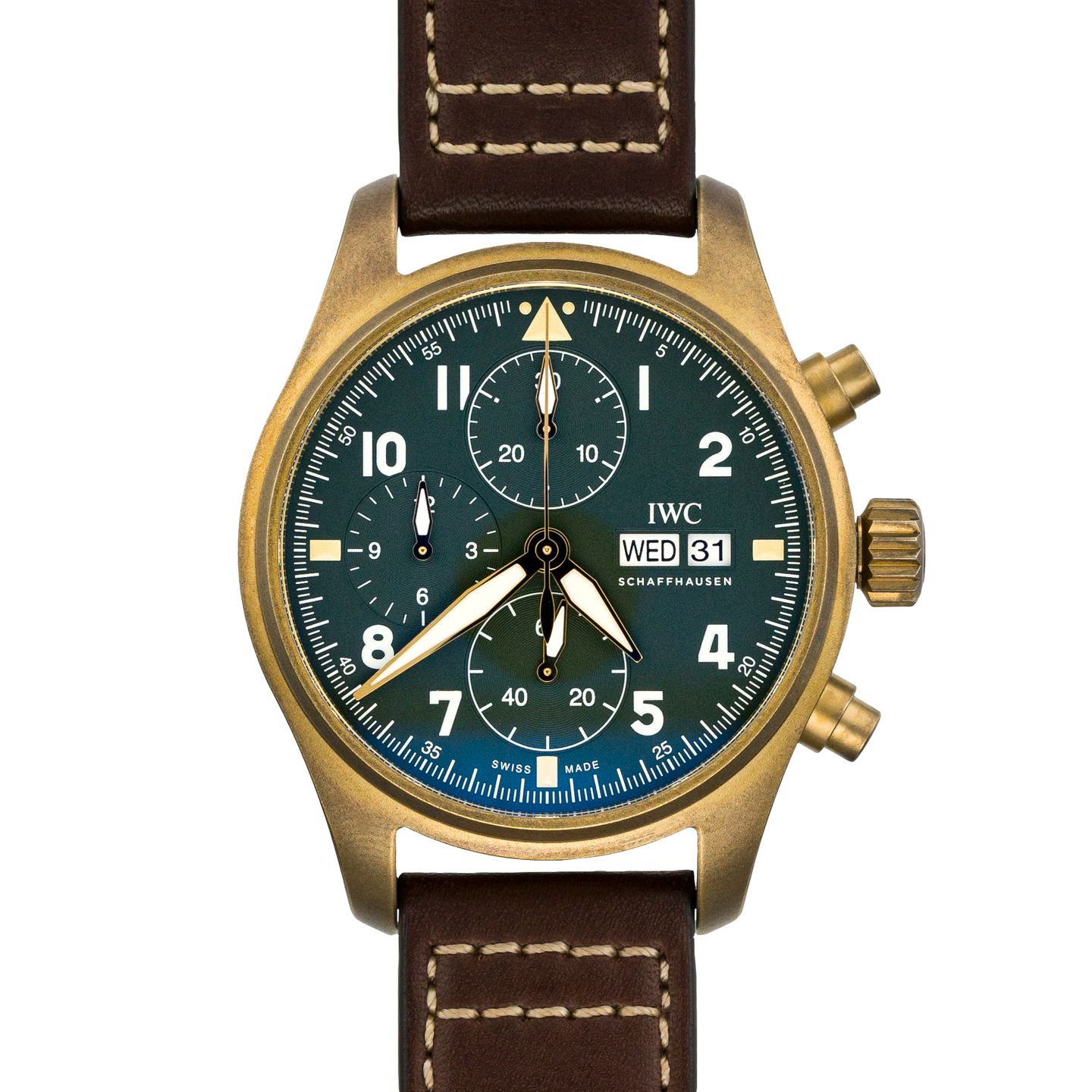 IWC Pilot Spitfire Chronograph IW387902 (2020) - Groen wijzerplaat 41mm Brons (1/8)