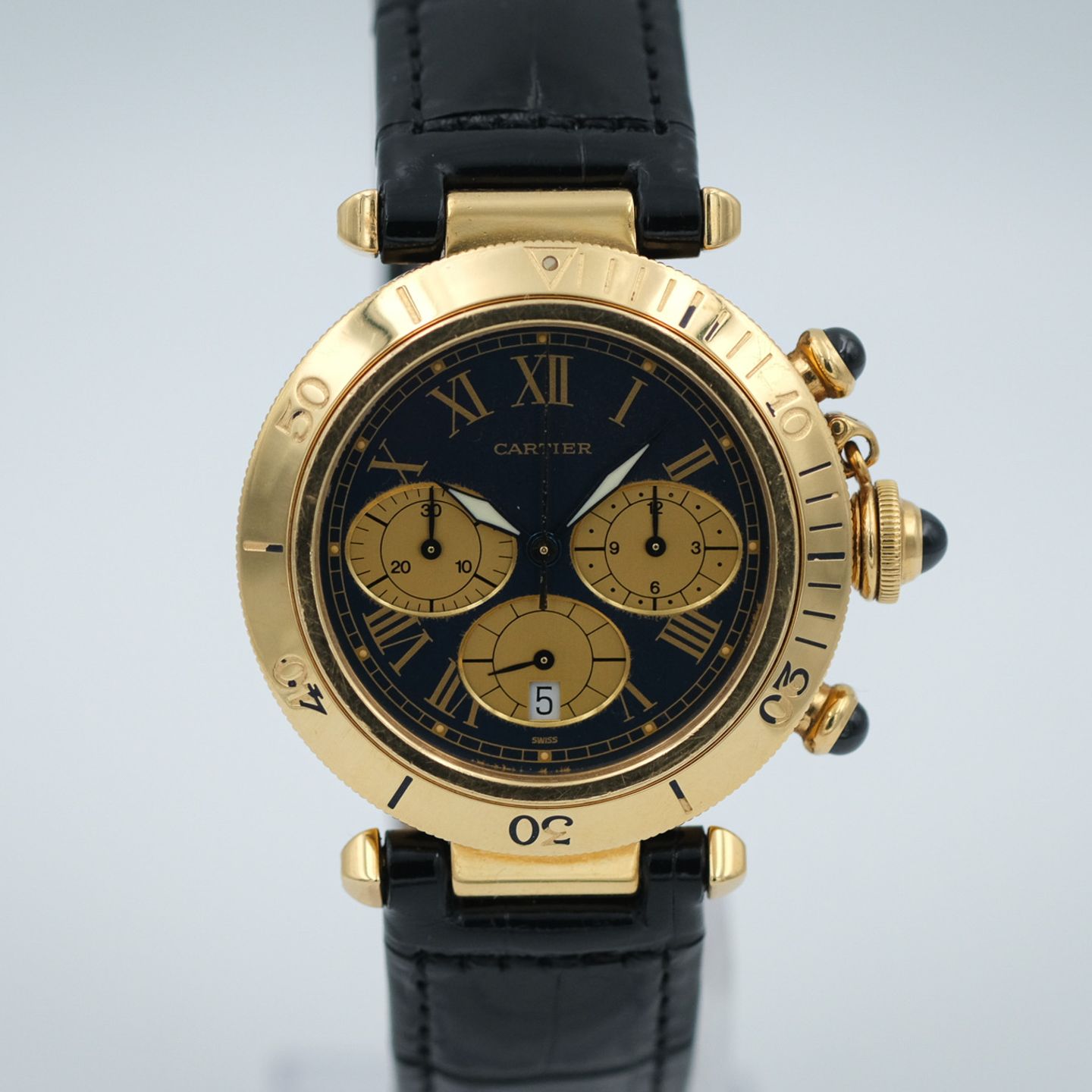 Cartier Pasha 0960 1 (1996) - Blue dial 38 mm Yellow Gold case (4/8)