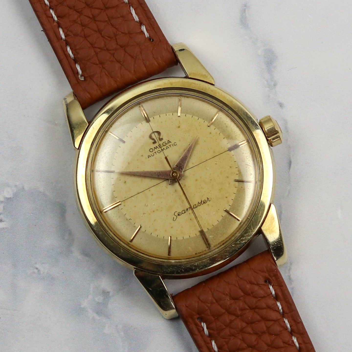 Omega Seamaster 2846-8 (1956) - Champagne dial 35 mm Gold/Steel case (2/4)