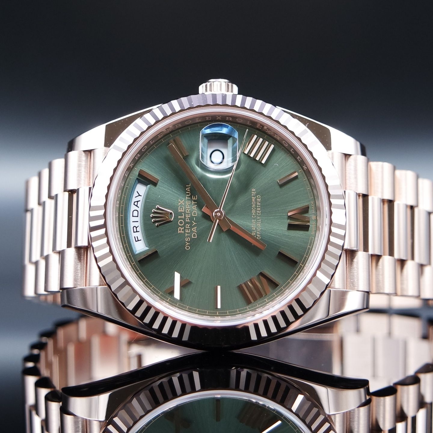 Rolex Day-Date 40 228235 (2023) - Green dial 40 mm Rose Gold case (1/7)
