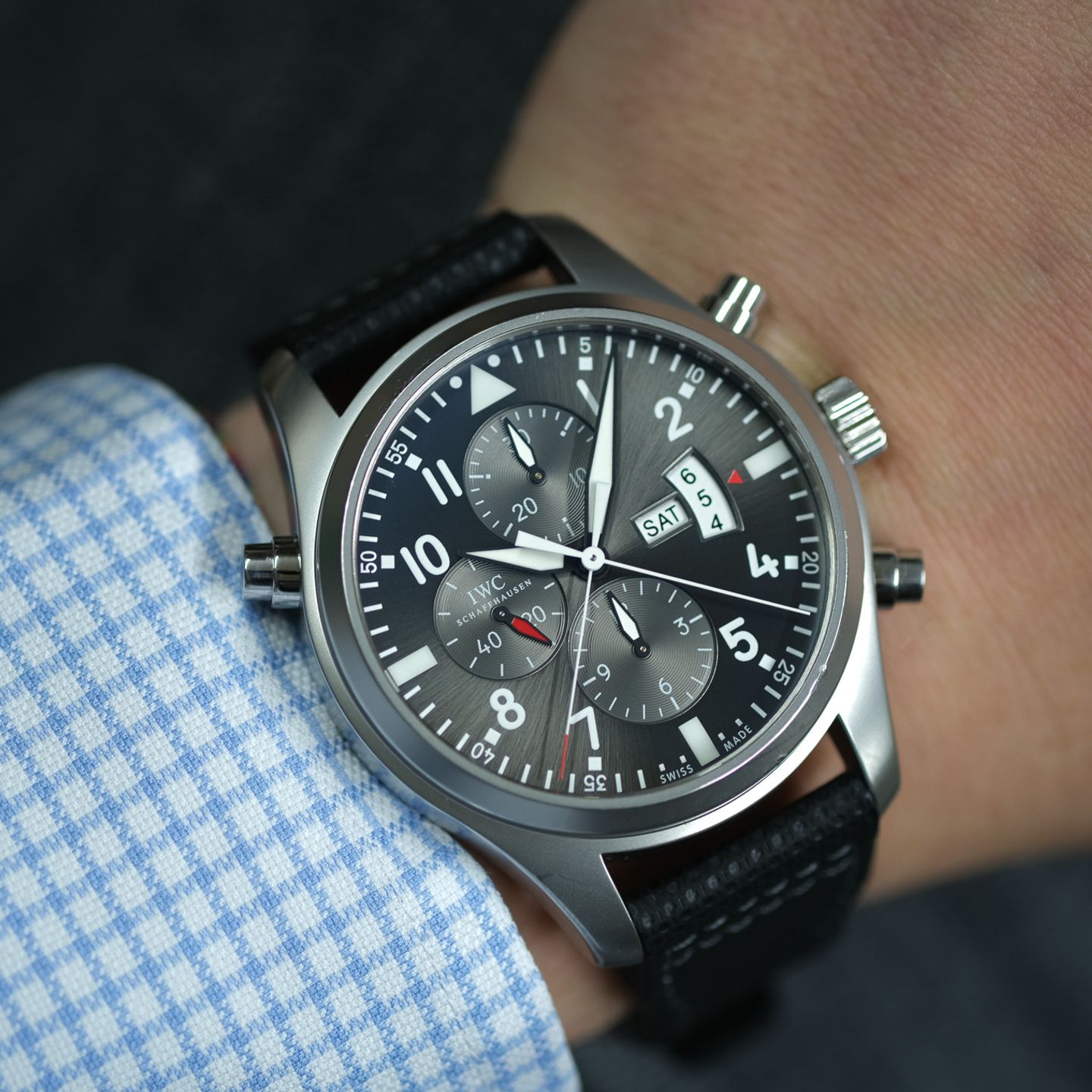 IWC Pilot Double Chronograph IW377805 (2014) - Grijs wijzerplaat 46mm Staal (1/8)