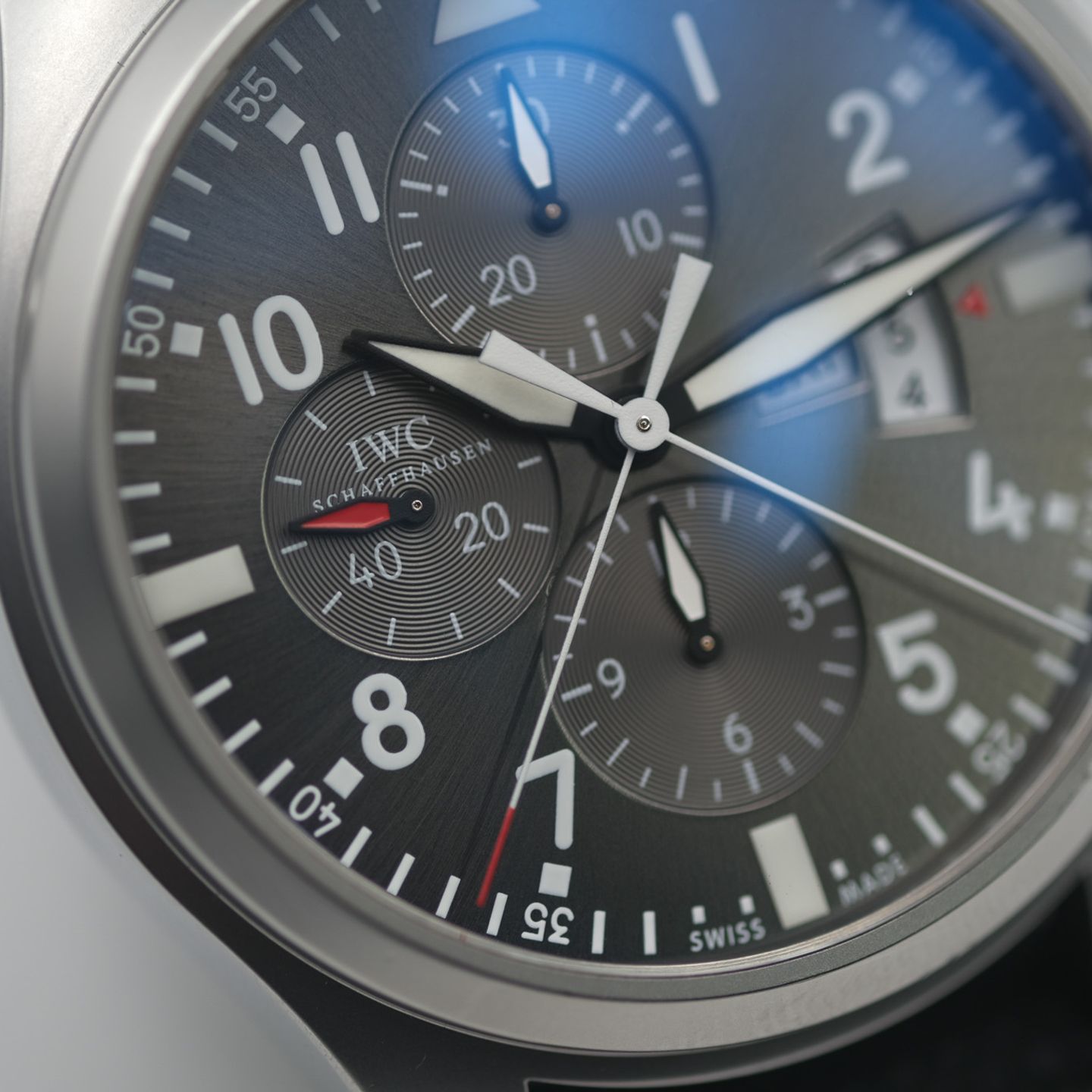 IWC Pilot Double Chronograph IW377805 (2014) - Grey dial 46 mm Steel case (4/8)