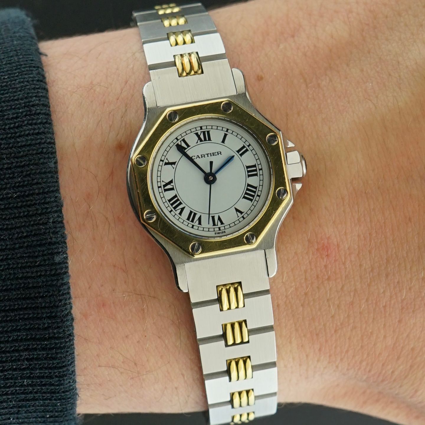 Cartier Santos 0907 (1990) - Wit wijzerplaat 25mm Goud/Staal (2/8)