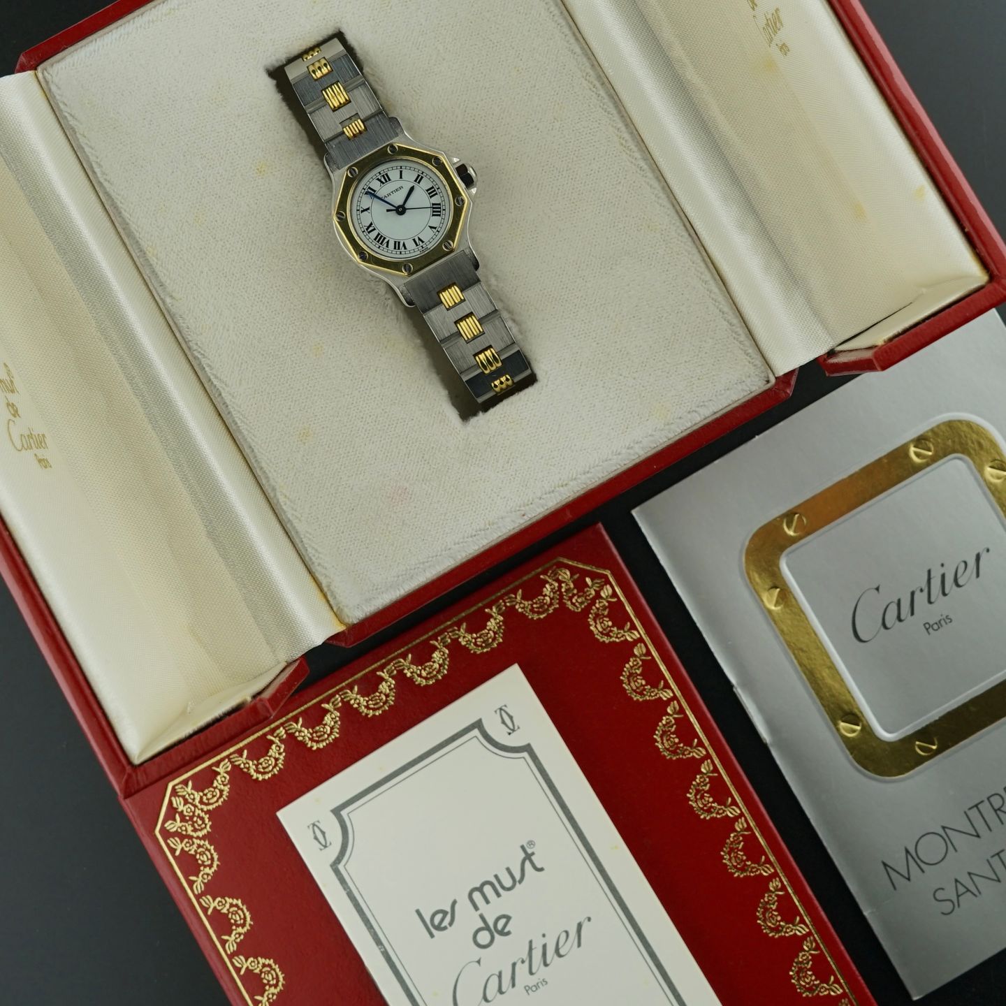 Cartier Santos 0907 (1990) - Wit wijzerplaat 25mm Goud/Staal (3/8)