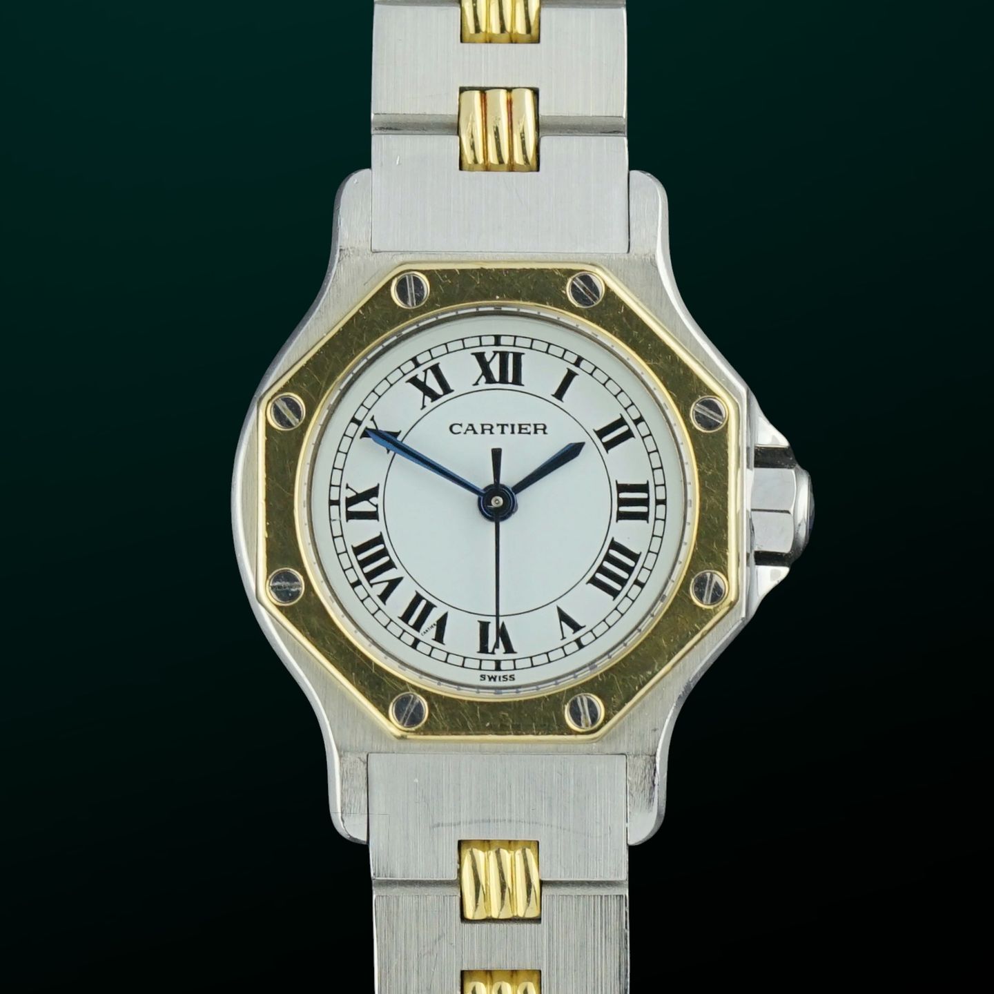 Cartier Santos 0907 (1990) - Wit wijzerplaat 25mm Goud/Staal (1/8)