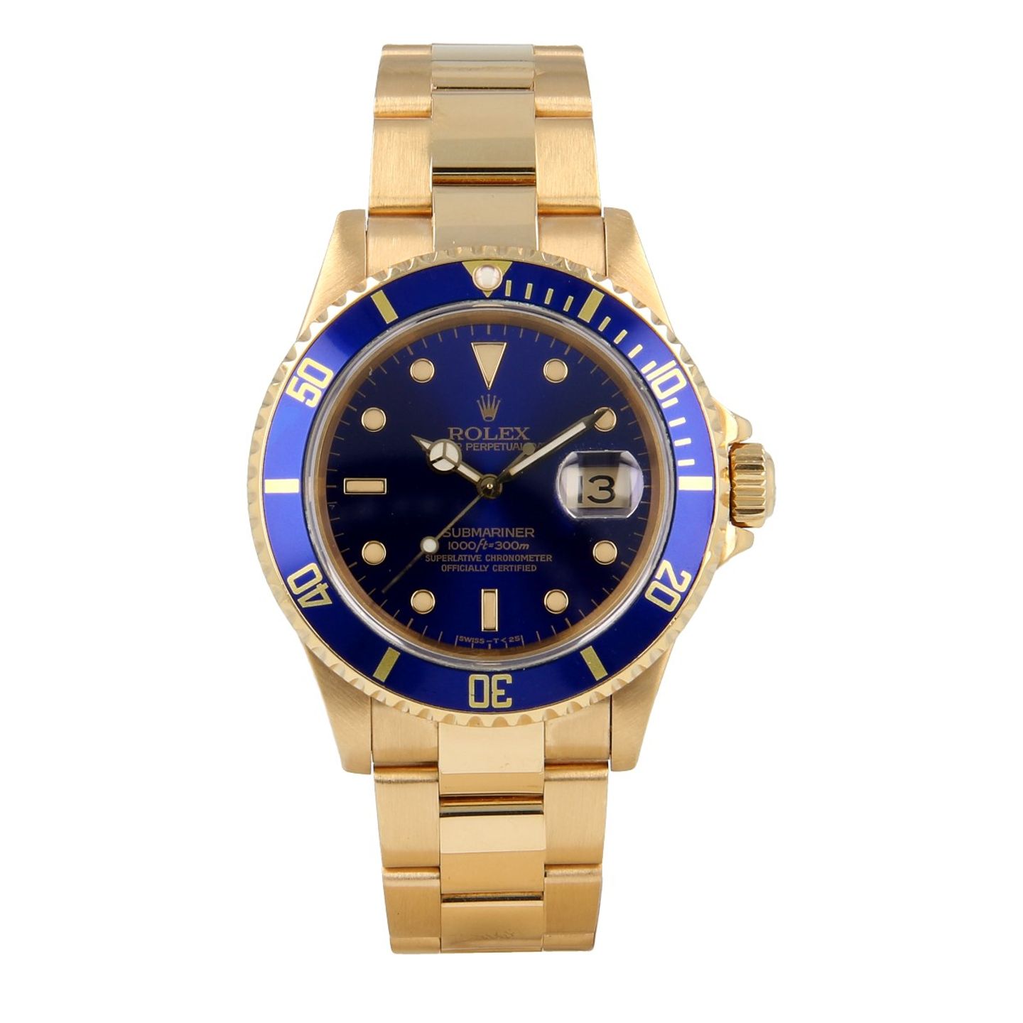 Rolex Submariner Date 16618 (1991) - Blauw wijzerplaat 40mm Geelgoud (1/1)