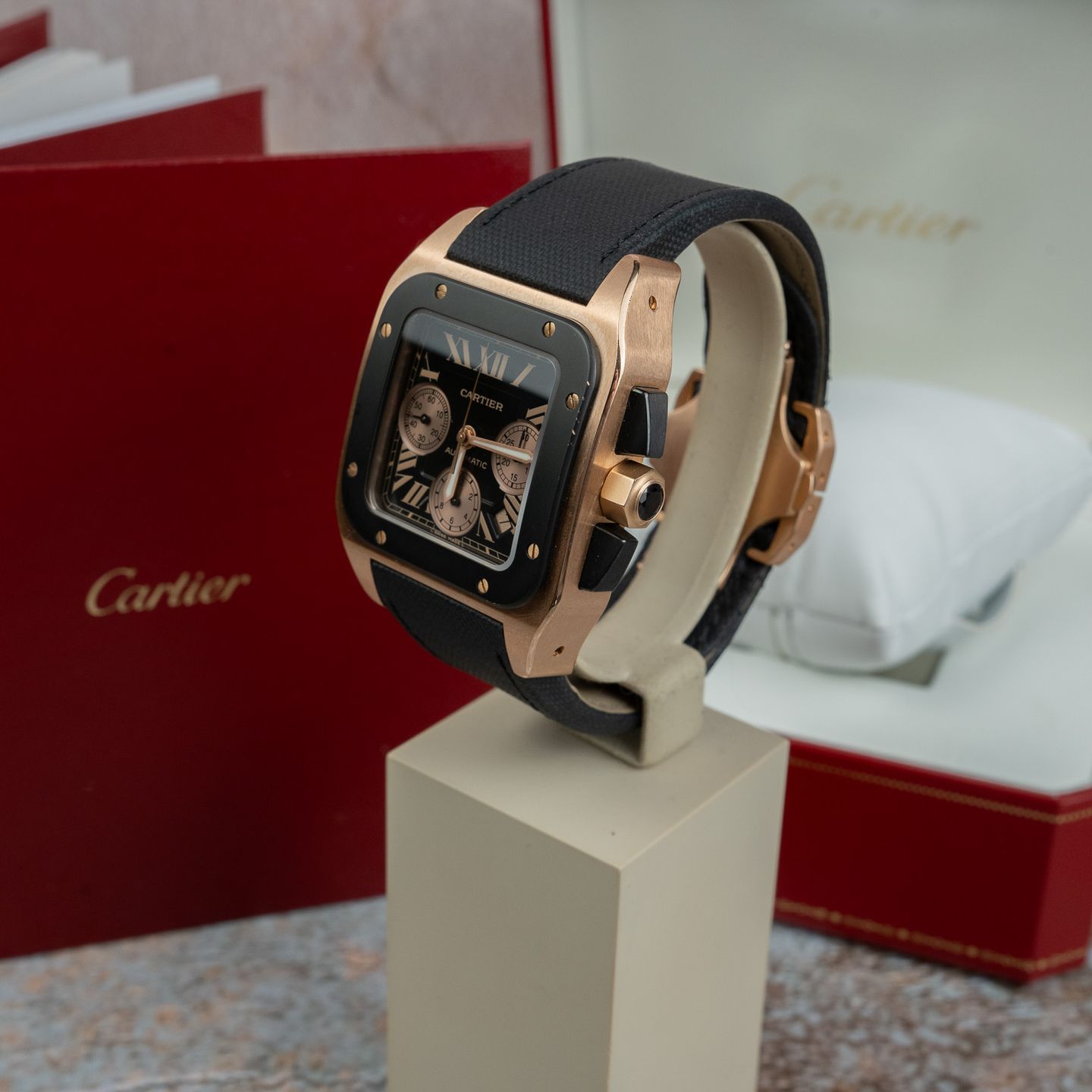 Cartier Santos 100 w2020003 (2013) - Zwart wijzerplaat 40mm Roségoud (4/8)