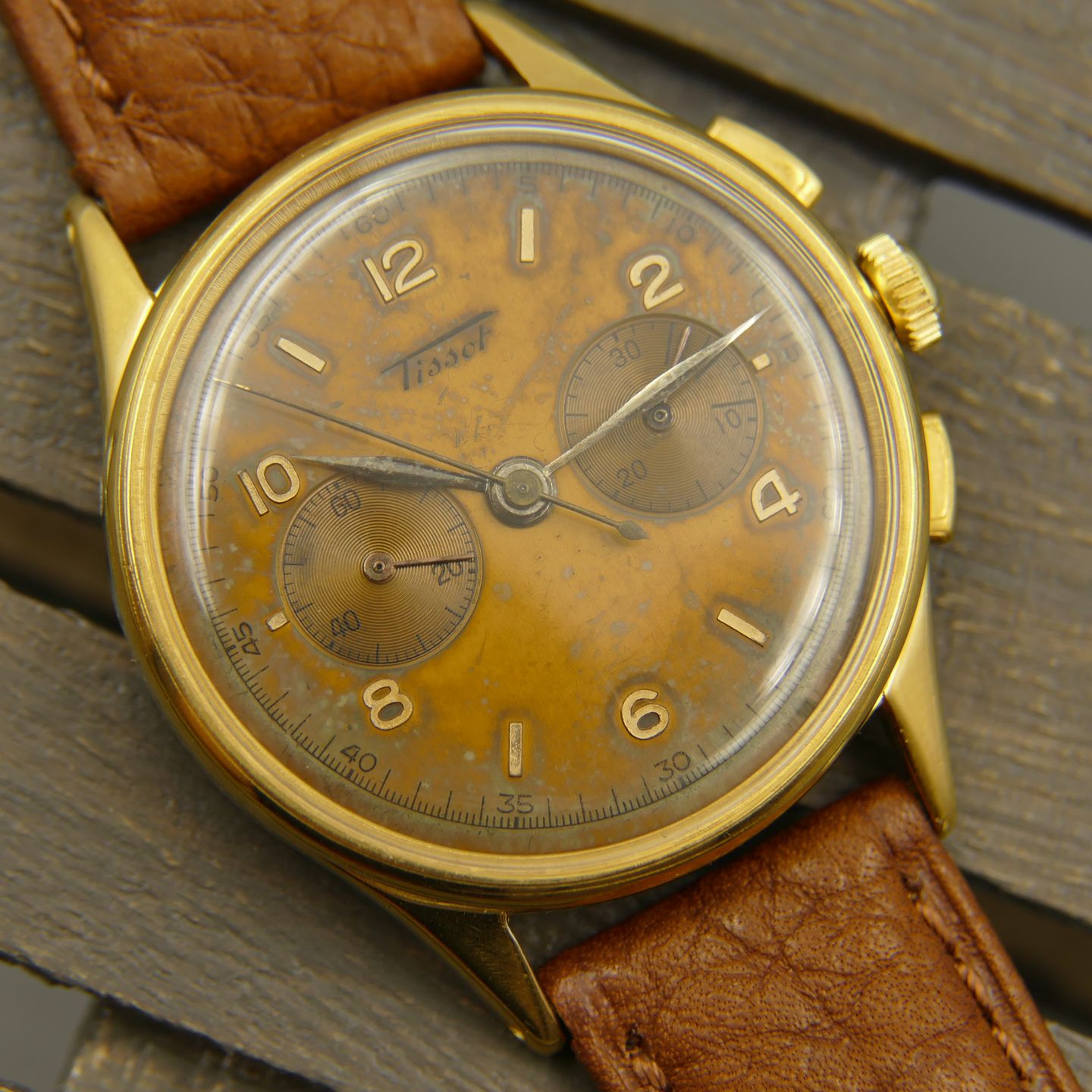 Tissot Vintage ref. 6212 chronograph cal. 27-41 Lemania CH27 vintage 40's (1940) - Bronze dial 35 mm Gold/Steel case (1/8)