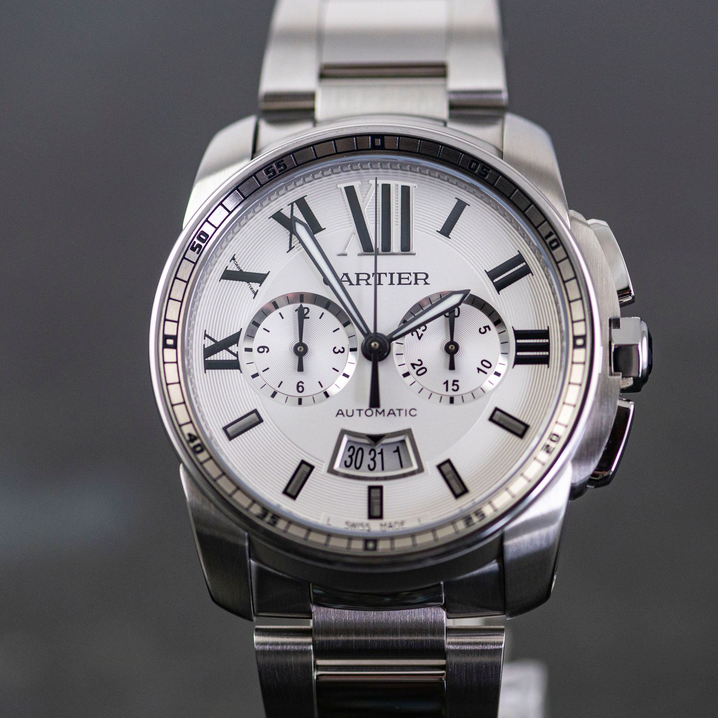 Cartier Calibre de Cartier Chronograph W7100045 (Unknown (random serial)) - Silver dial 42 mm Steel case (4/8)