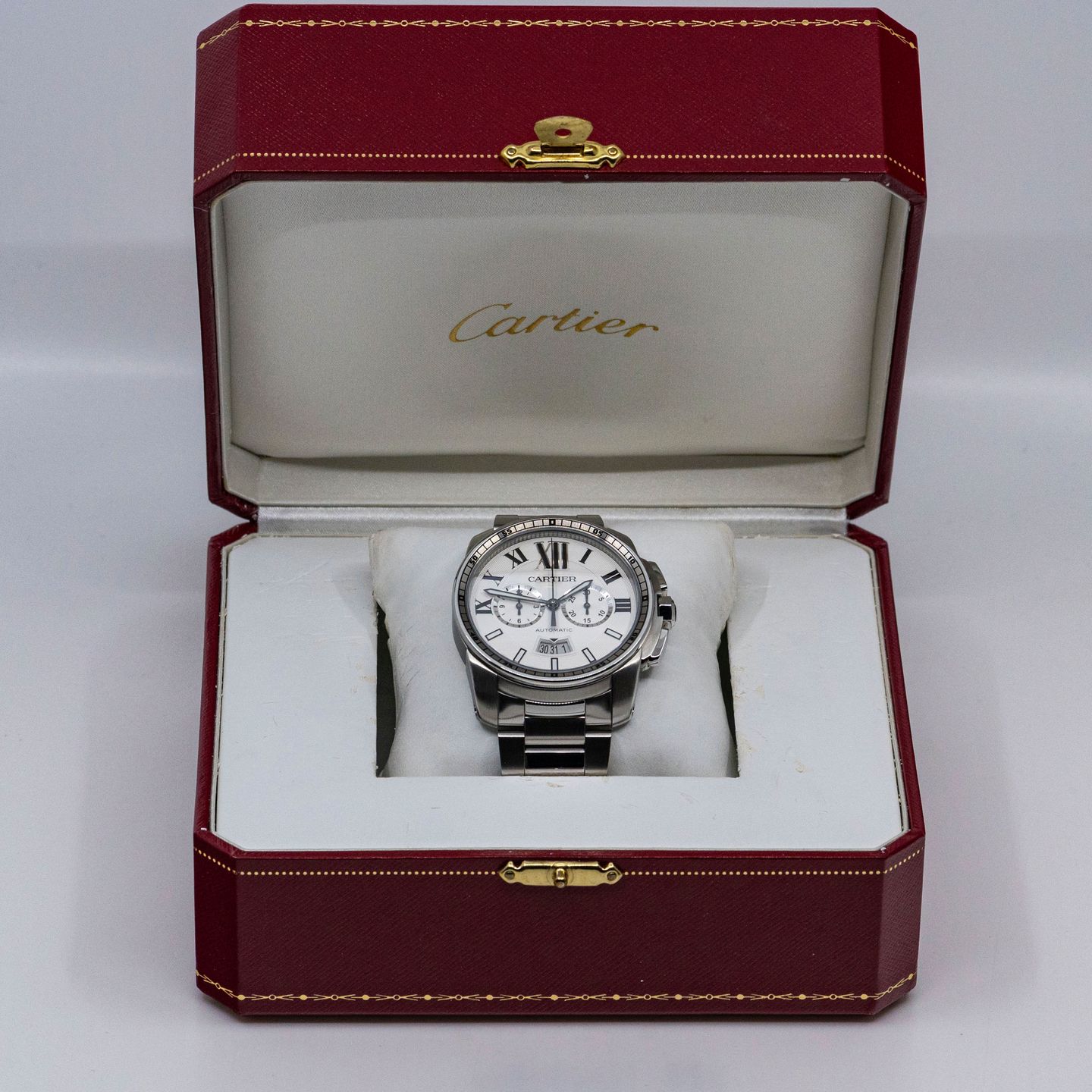 Cartier Calibre de Cartier Chronograph W7100045 (Onbekend (willekeurig serienummer)) - Zilver wijzerplaat 42mm Staal (3/8)