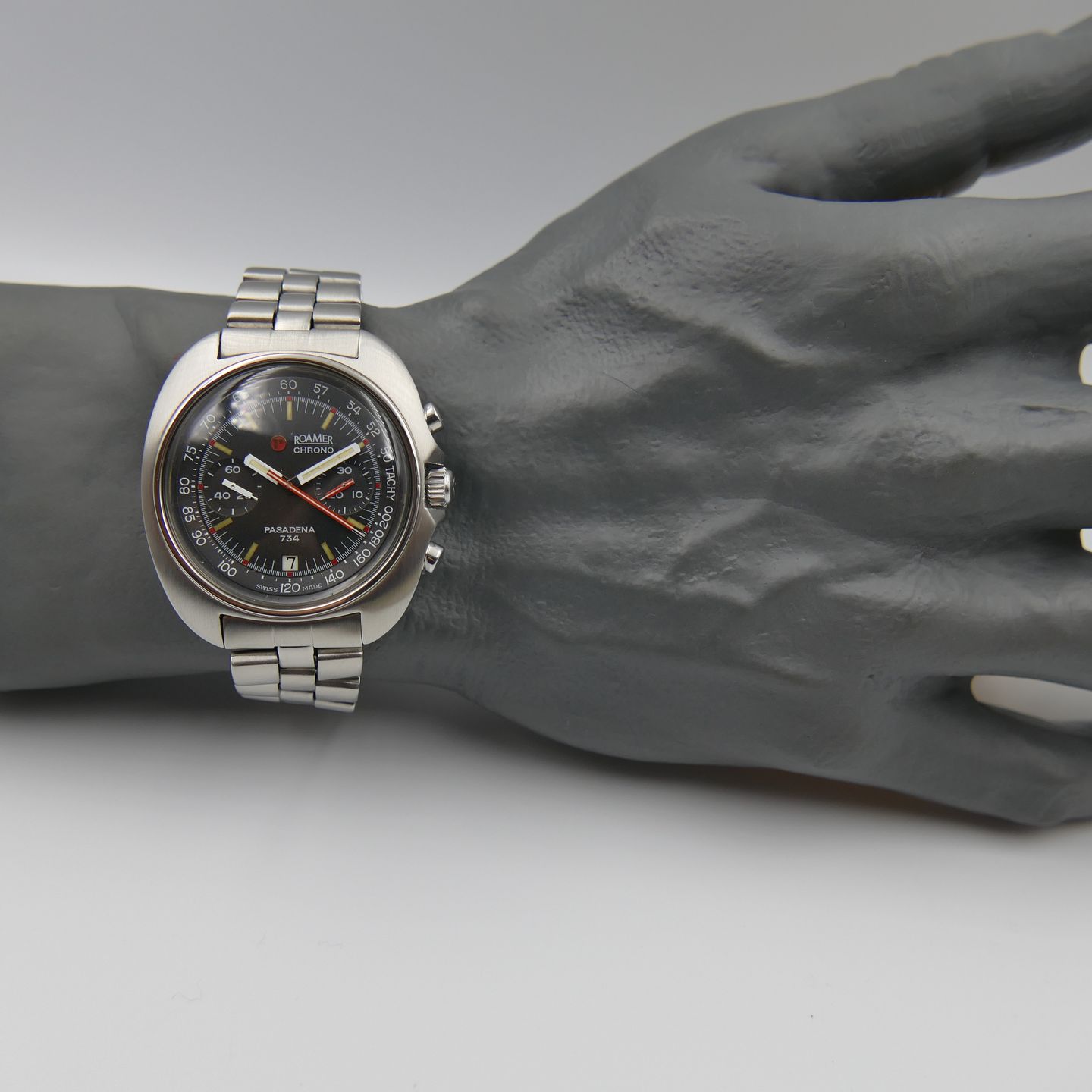 Roamer Vintage 70s vintage watch mens Roamer Pasadena 734 ref 734-9120.608 chrono valjoux 7734 serviced (1970) - Black dial 43 mm Steel case (2/8)