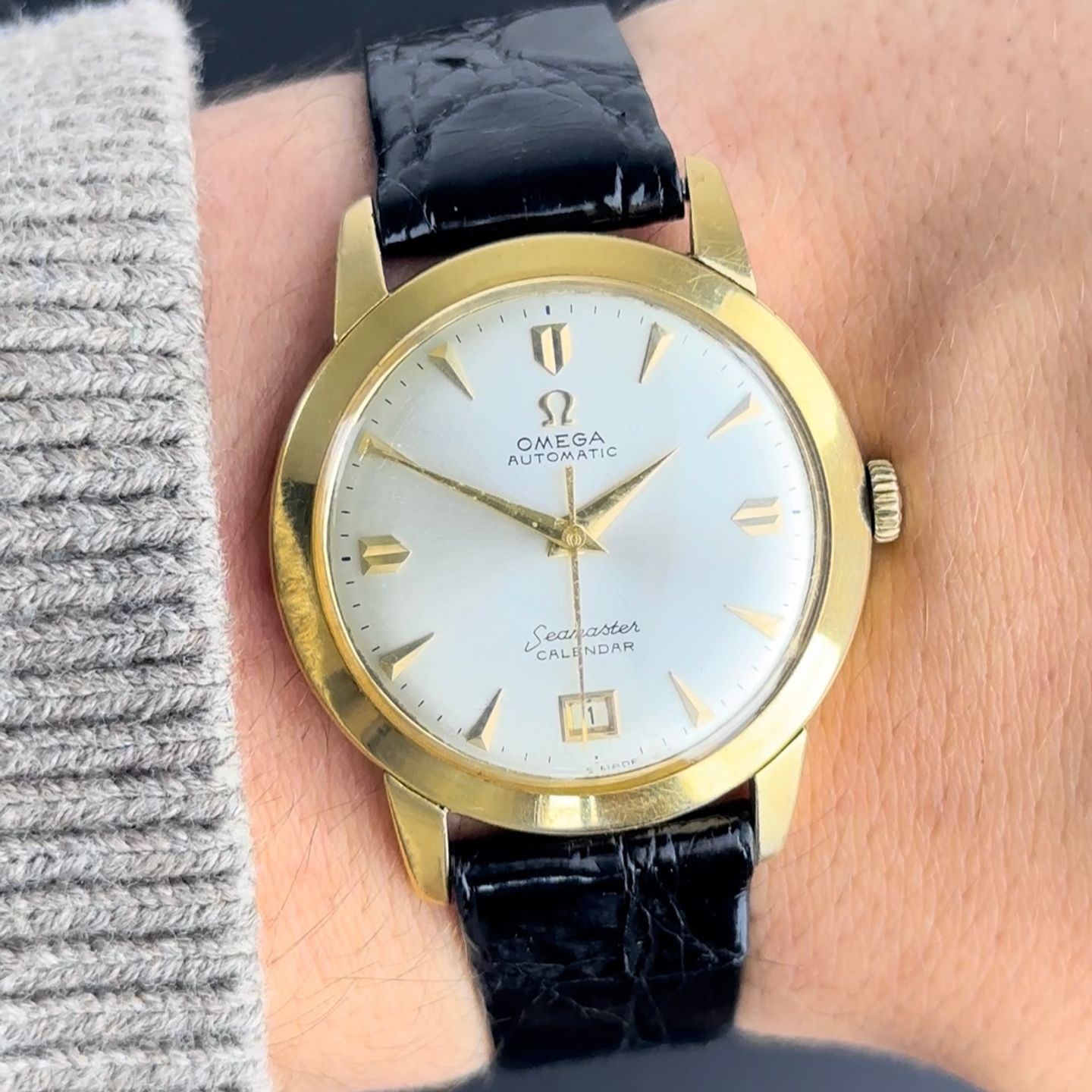 Omega Seamaster 2627 SC (1950) - White dial 34 mm Yellow Gold case (2/8)