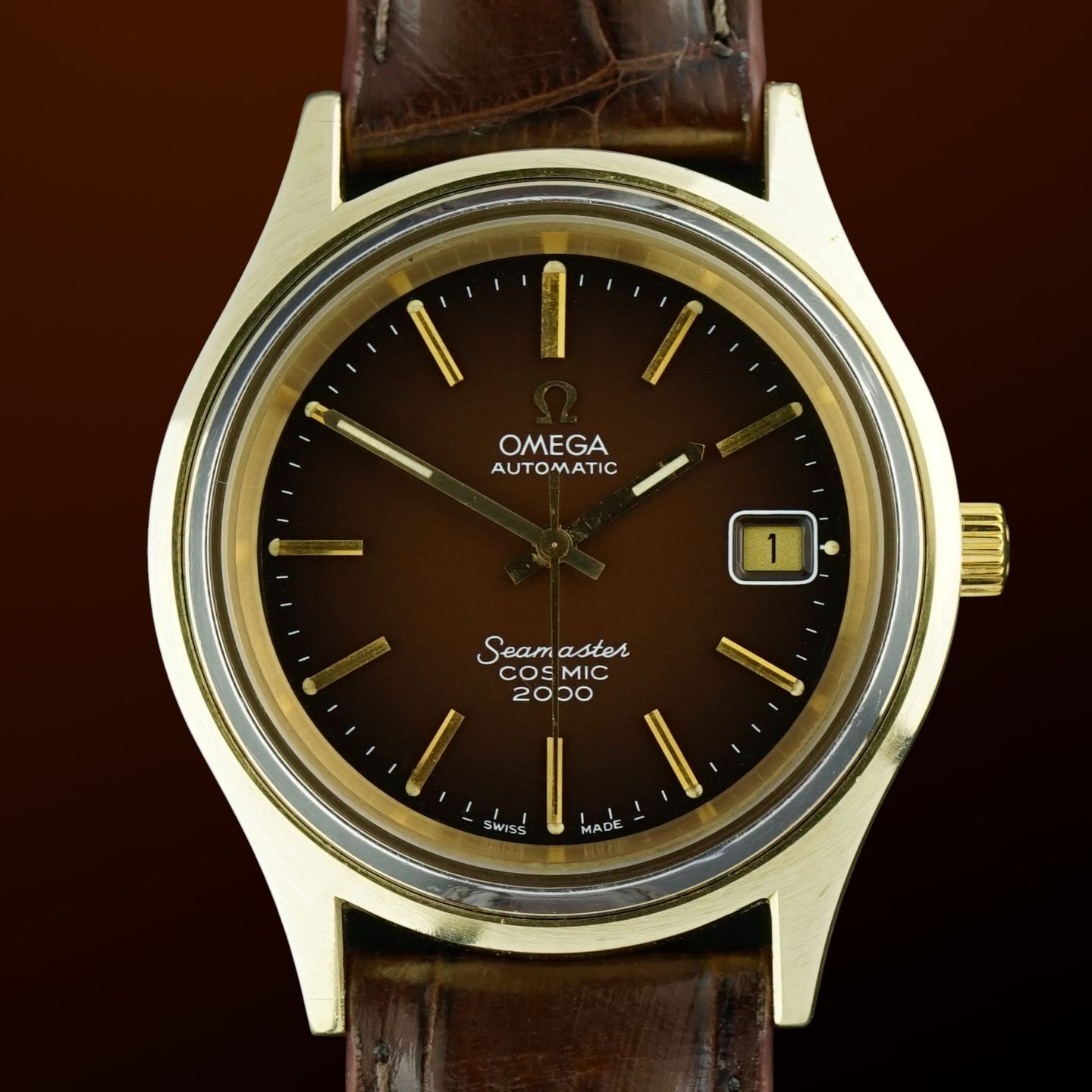 Omega Seamaster 166.128 (1974) - Bruin wijzerplaat 38mm Goud/Staal (1/8)
