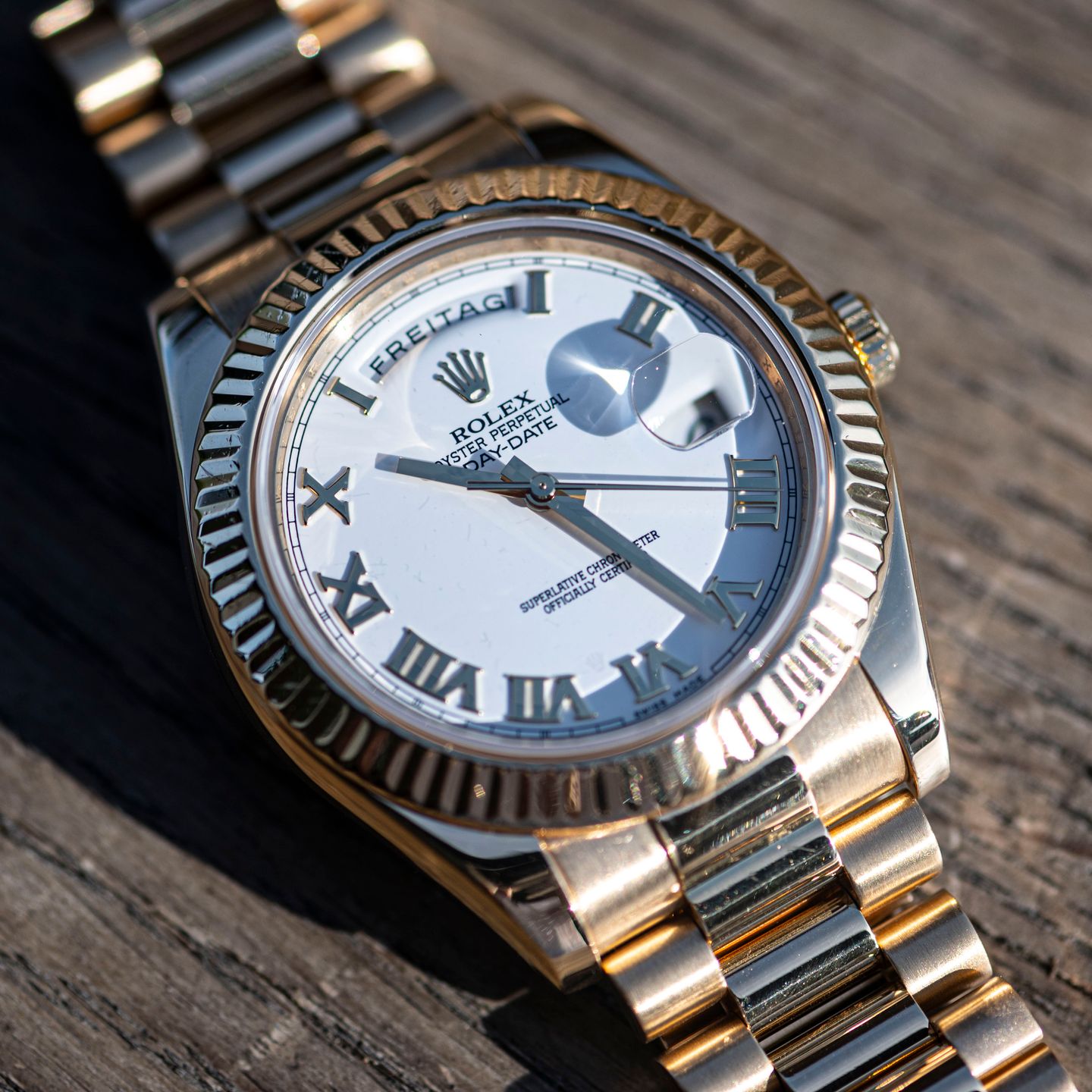 Rolex Day-Date II 218238 (2011) - White dial 41 mm Yellow Gold case (8/8)