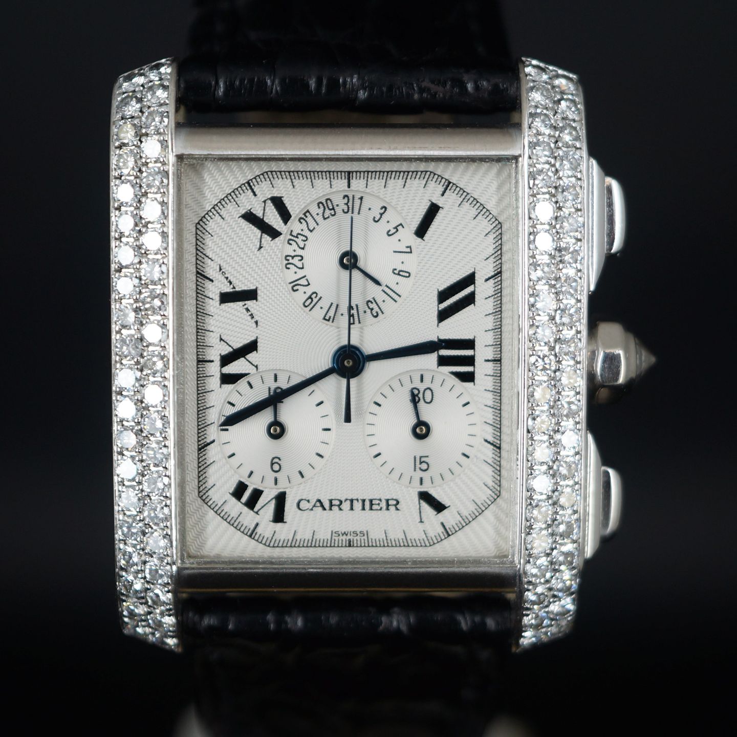 Cartier Tank Française 2367 (2000) - Zwart wijzerplaat 40mm Staal (1/6)