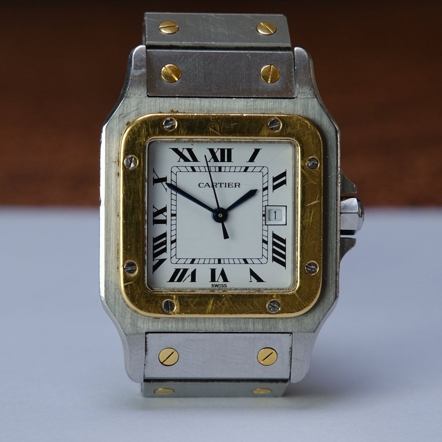 Cartier Santos 2961 (1997) - White dial 29 mm Gold/Steel case (1/7)