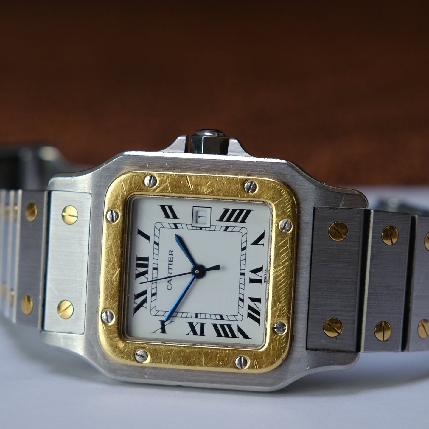 Cartier Santos 2961 (1997) - White dial 29 mm Gold/Steel case (7/7)