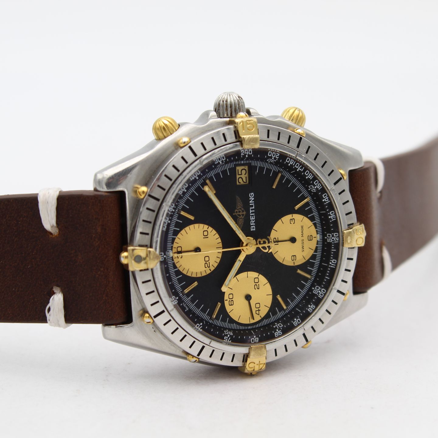 Breitling Chronomat B13047 (1990) - Black dial 39 mm Gold/Steel case (5/8)