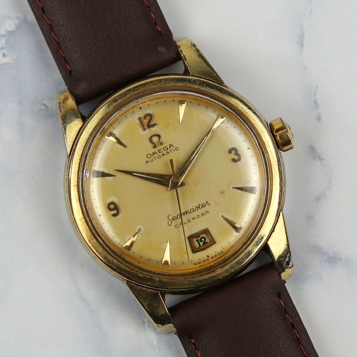 Omega Seamaster 2757 (1954) - Champagne wijzerplaat 34mm Goud/Staal (2/5)