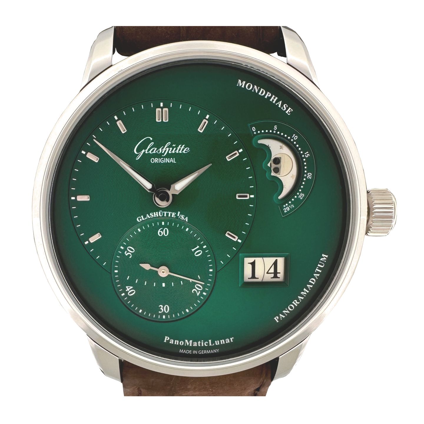 Glashütte Original PanoMaticLunar 1-90-02-13-32-62 (2024) - Groen wijzerplaat 40mm Staal (1/8)