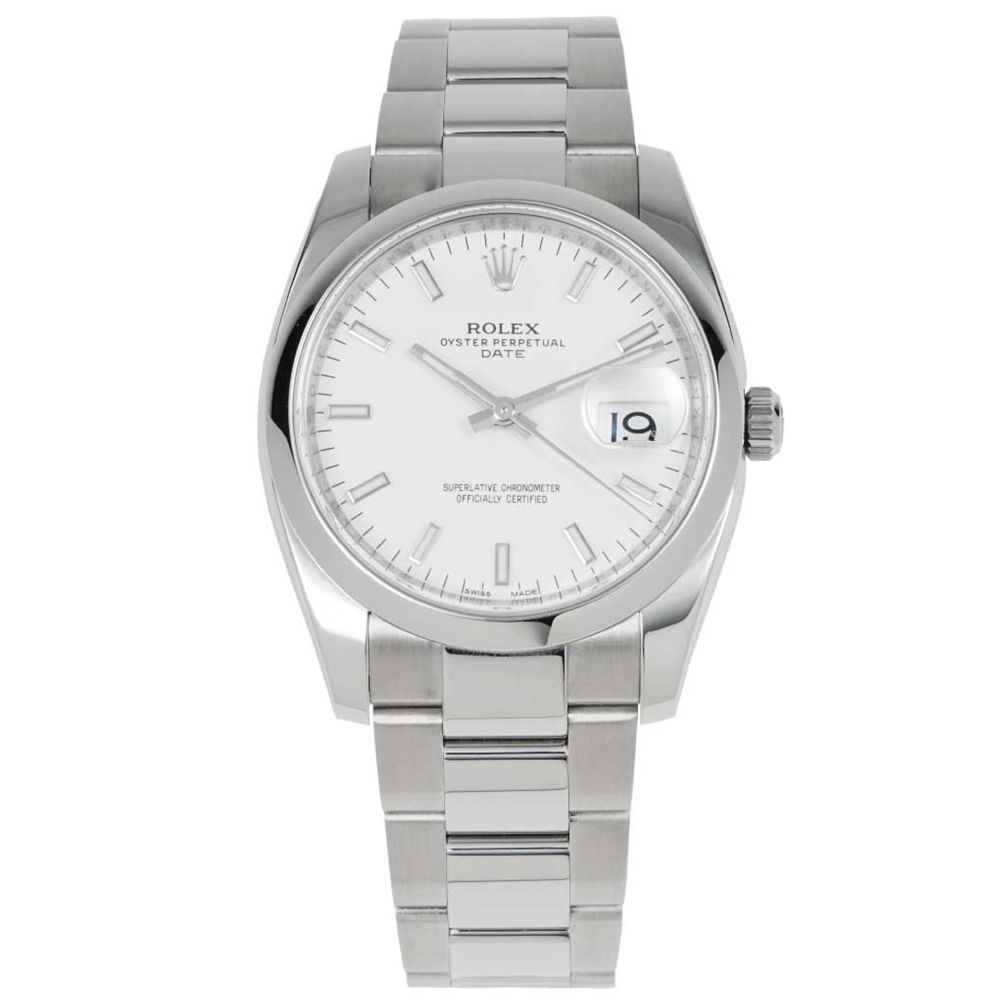 Rolex Oyster Perpetual Date 115200 (2013) - Wit wijzerplaat 34mm Staal (1/1)