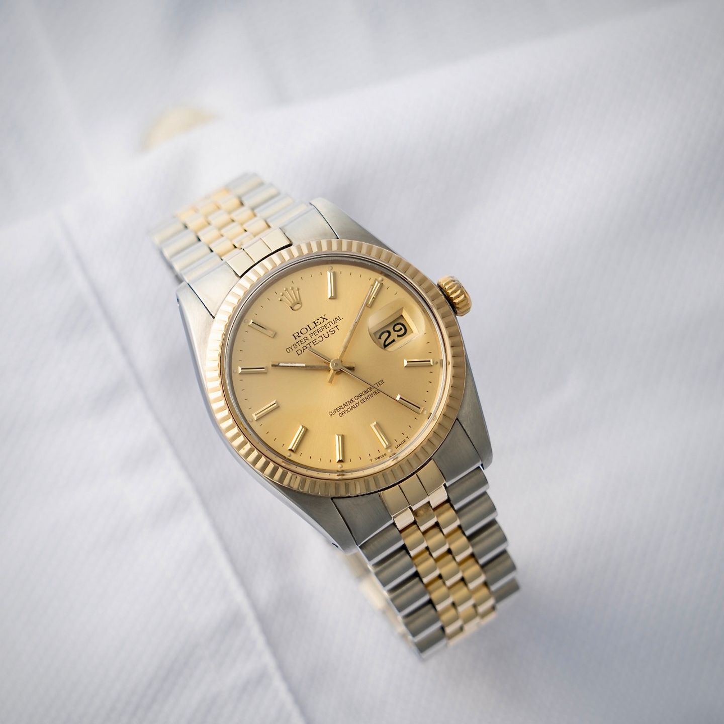 Rolex Datejust 36 16013 (1981) - Gold dial 36 mm Gold/Steel case (7/8)