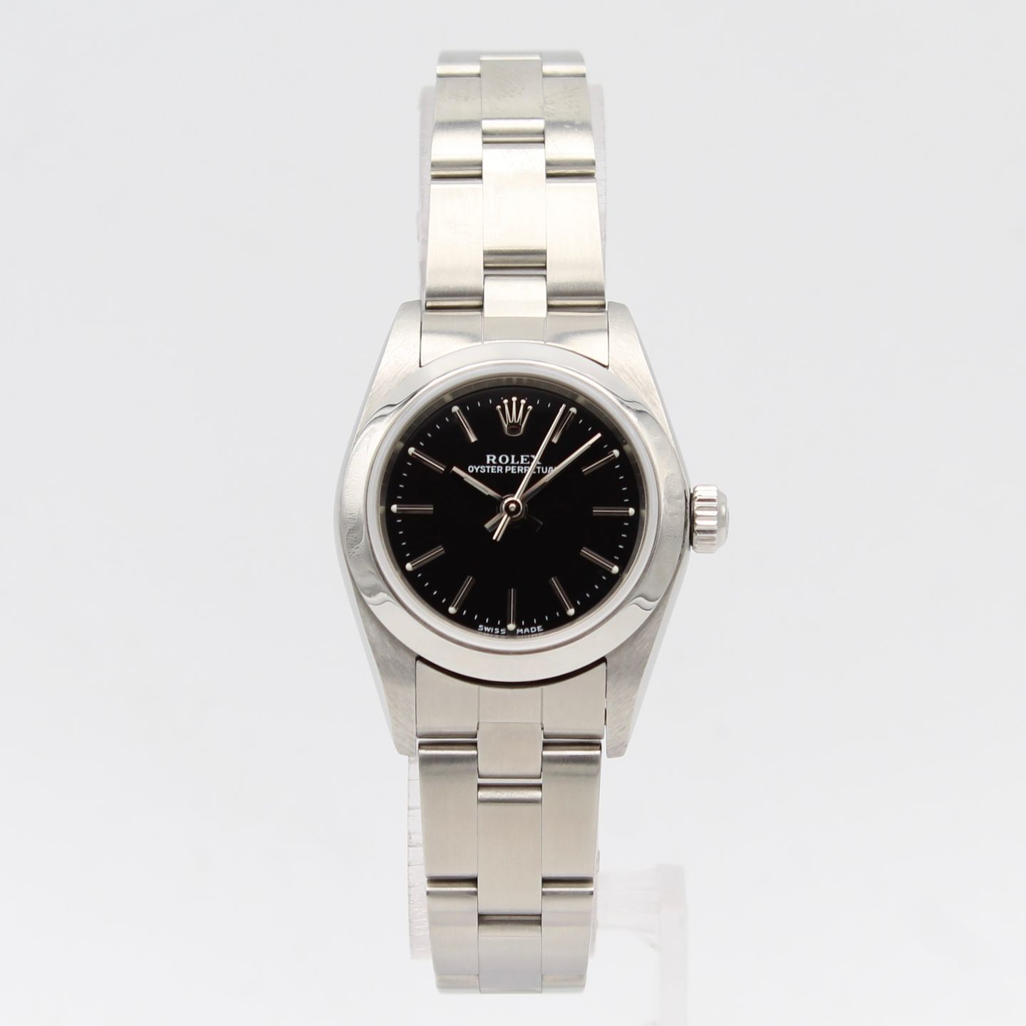 Rolex Oyster Perpetual 76080 (2001) - Zwart wijzerplaat 27mm Staal (1/8)