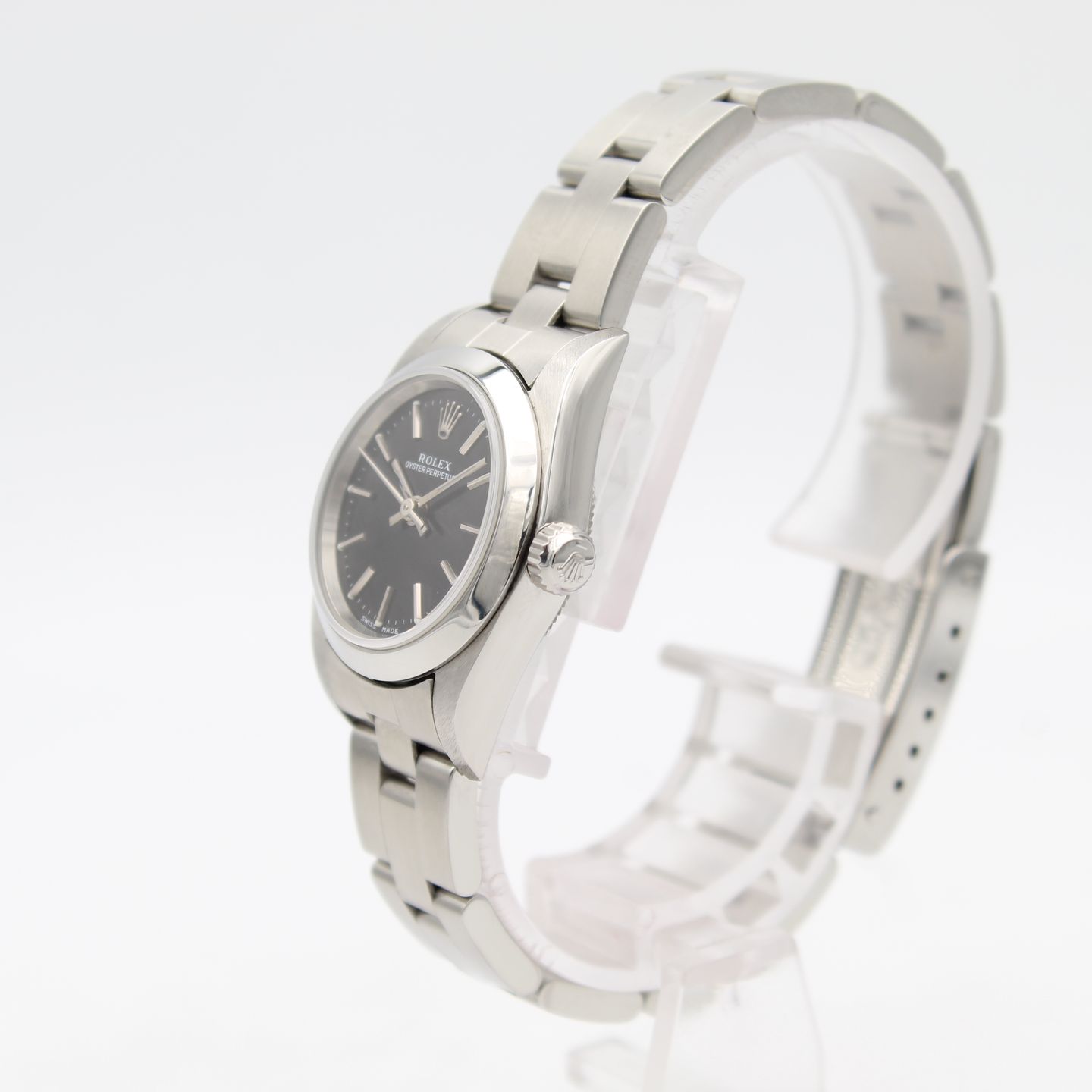 Rolex Oyster Perpetual 76080 (2001) - Zwart wijzerplaat 27mm Staal (3/8)