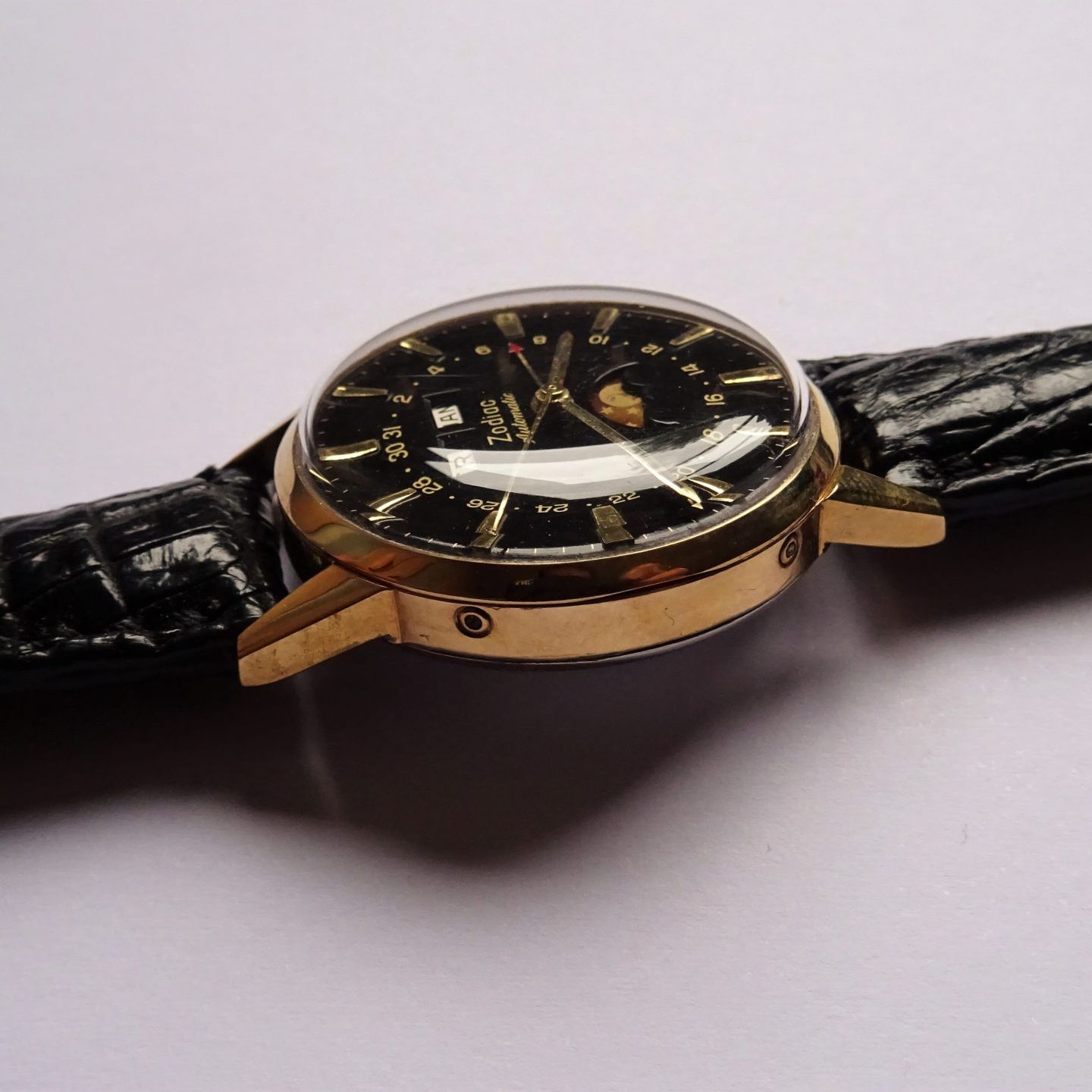 Zodiac Vintage 743.908 (1962) - Black dial 34 mm Gold/Steel case (8/8)