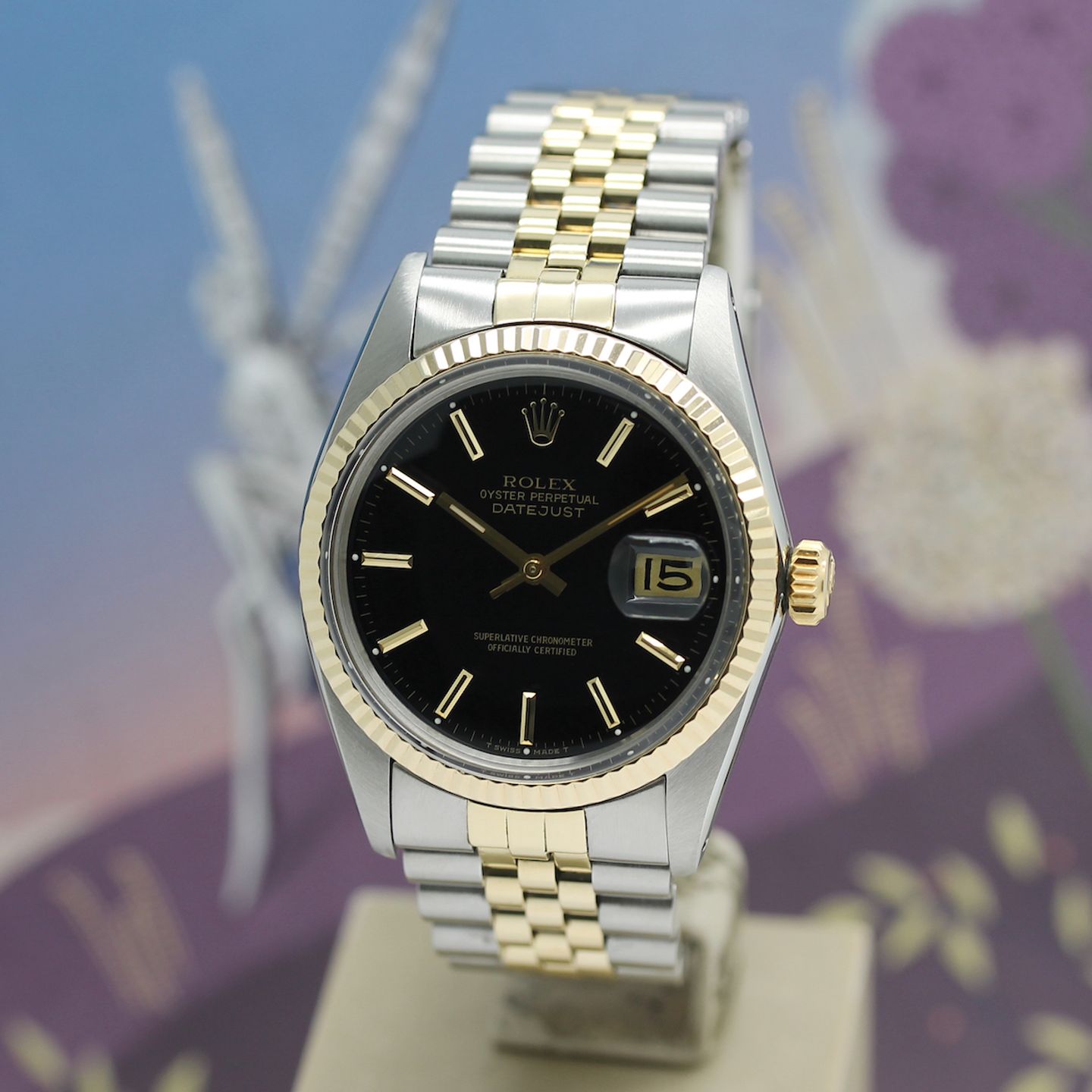 Rolex Datejust 36 16013 (1980) - Black dial 36 mm Gold/Steel case (8/8)